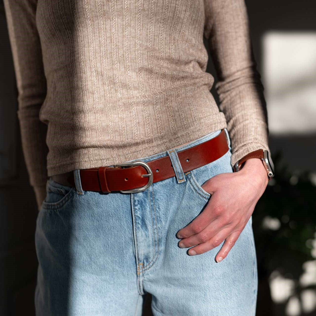 Ledergürtel für Damen in Cognac