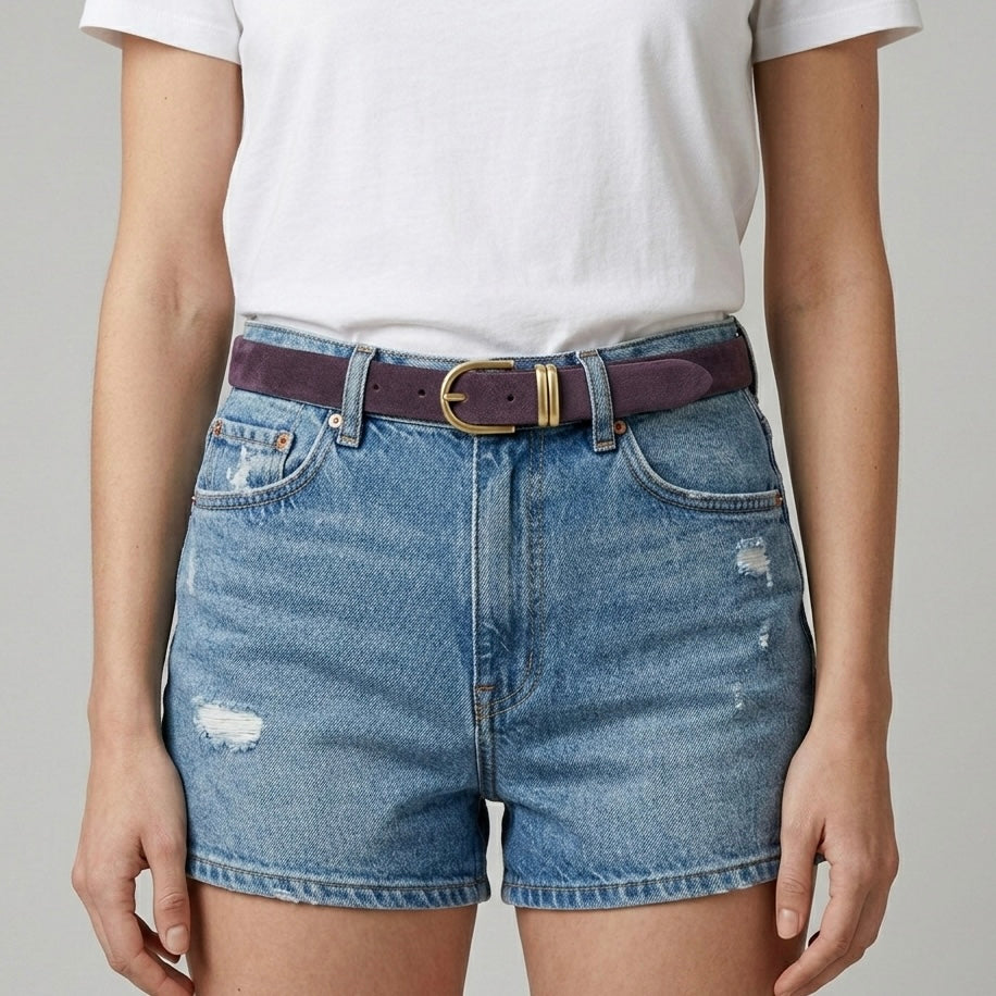 Damen Wildleder-Gürtel „Leni" in Aubergine – Veloursleder, 2,5 cm schmal