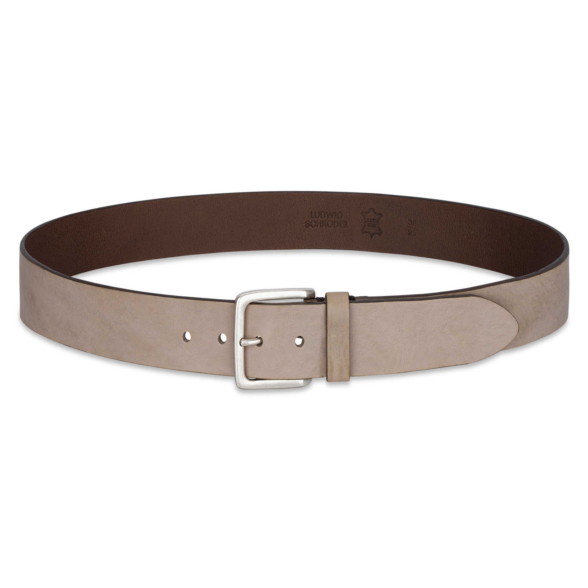 Grauer Herren Ledergürtel "Elias": 4 cm breit, handgefertigt aus hochwertigem Rinderhals-Leder - 3,5mm dick