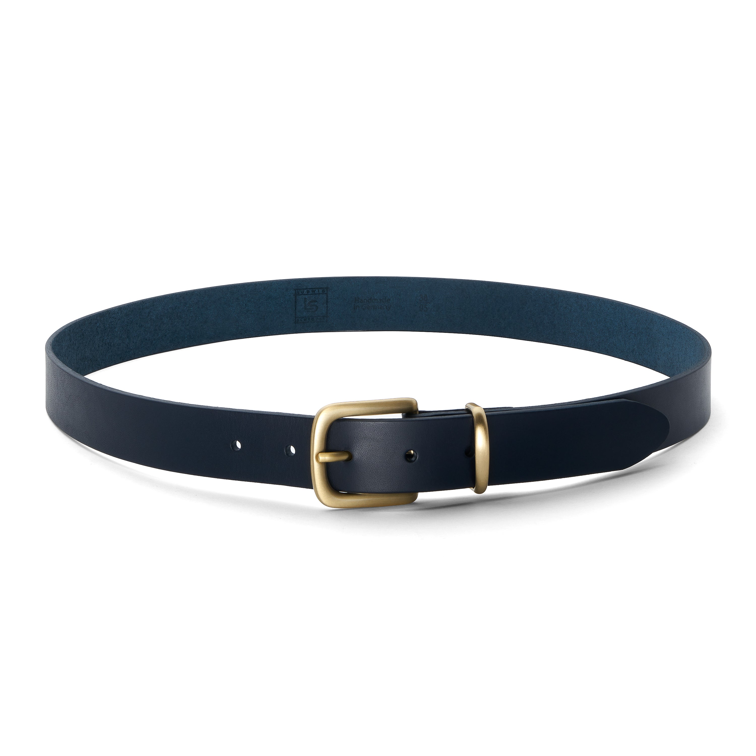 blauer Damengürtel mit goldener Schnalle, hochwertig und handgemacht in deutscher Ledermanufaktur