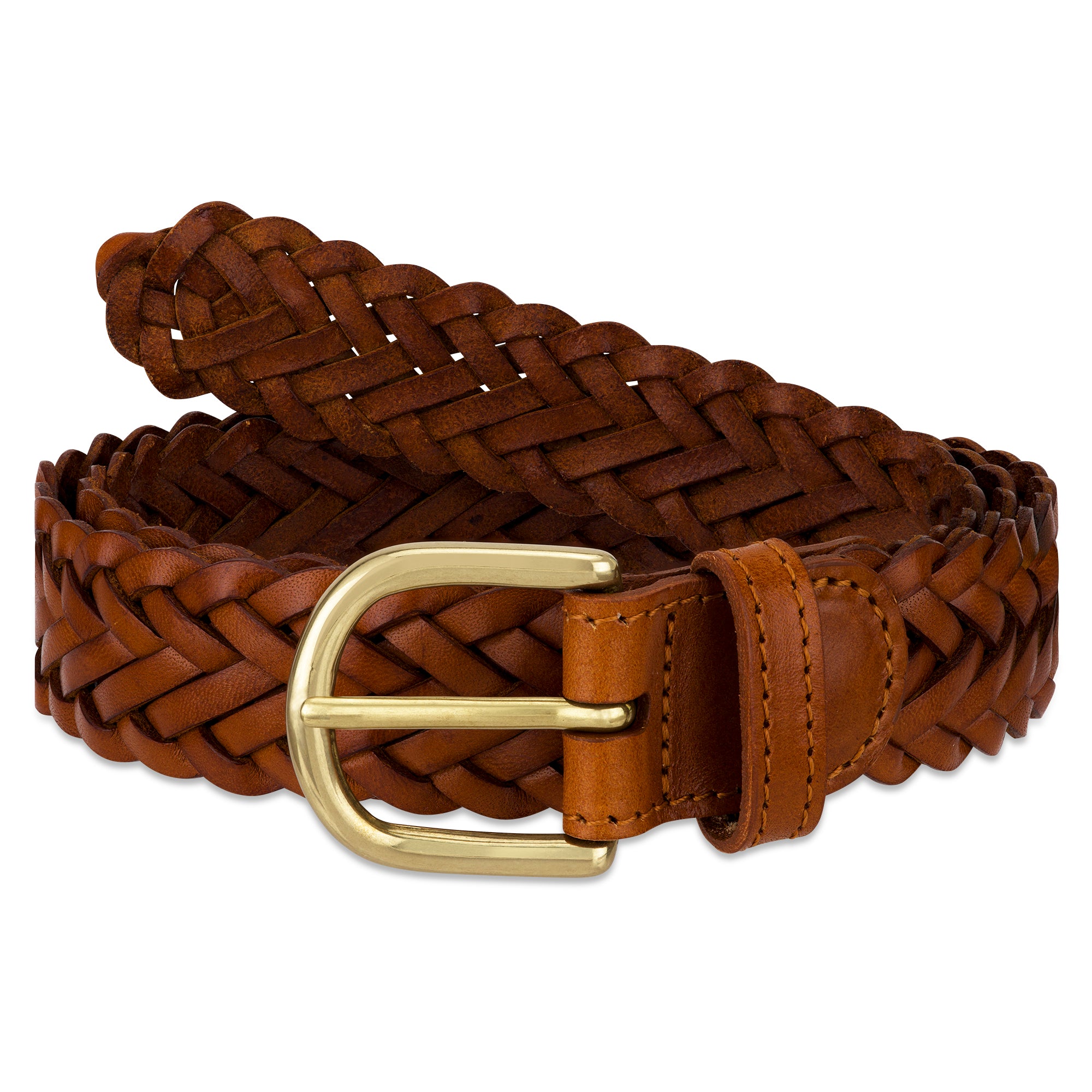 Handeflochtener Ledergürtel „Andrea“ in Hellbraun – Unisex Flechtgürtel, 3 cm breit, mit Gold-Schnalle