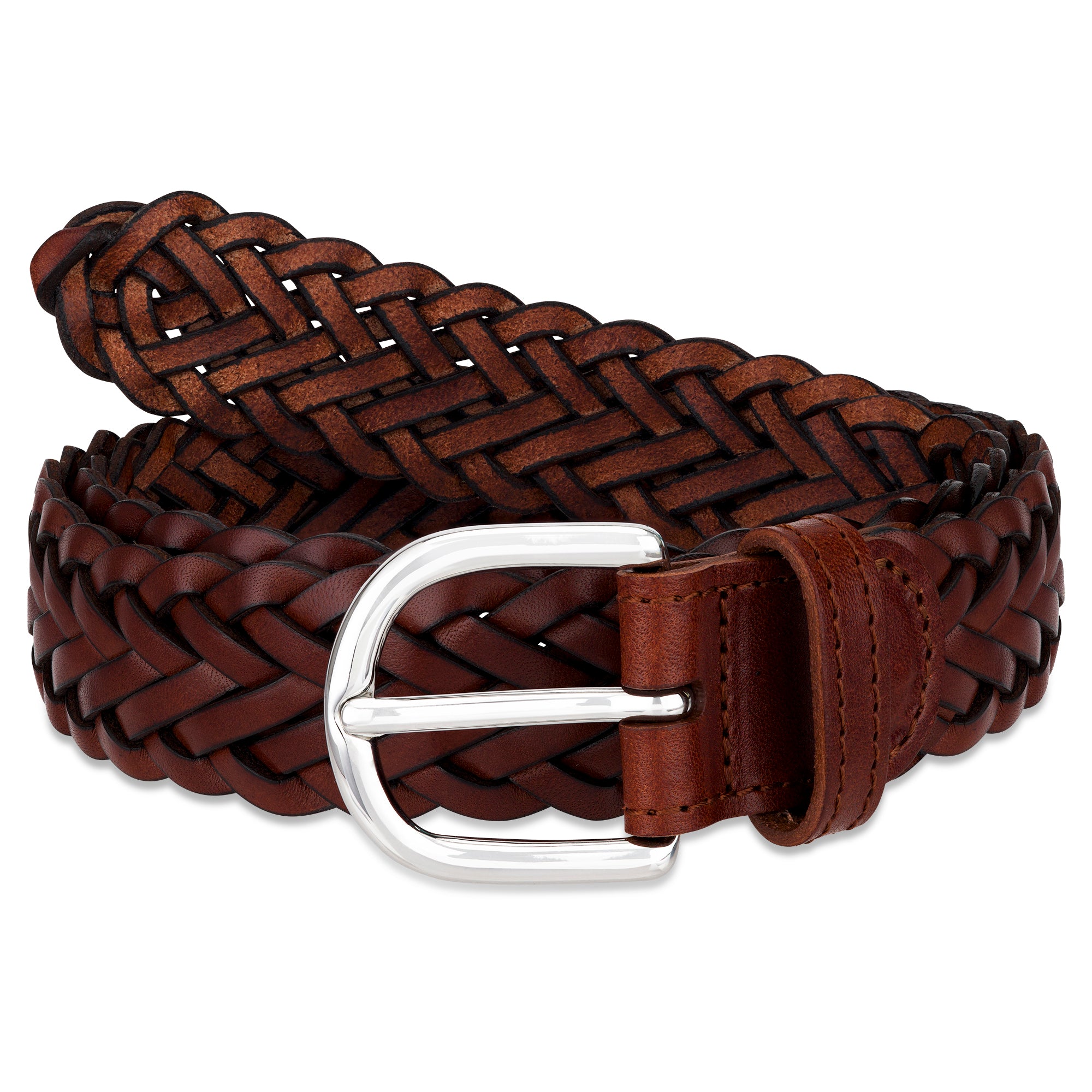 Handwerkskunst: Geflochtener Ledergürtel „Andrea“ in Cognac – handgeflochtener Leder-Flechtgürtel, 3 cm breit