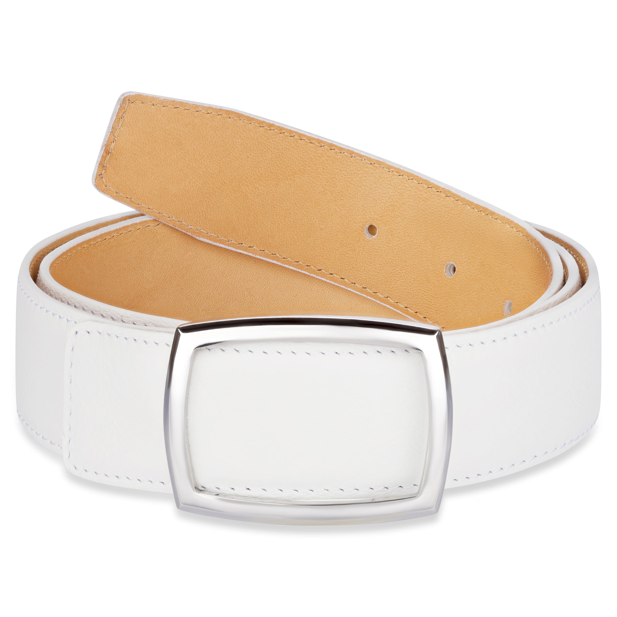 Edler Damen Ledergürtel „Lucia" aus Kalbleder in Weiß, 3,5cm, super weich und anschmiegsam