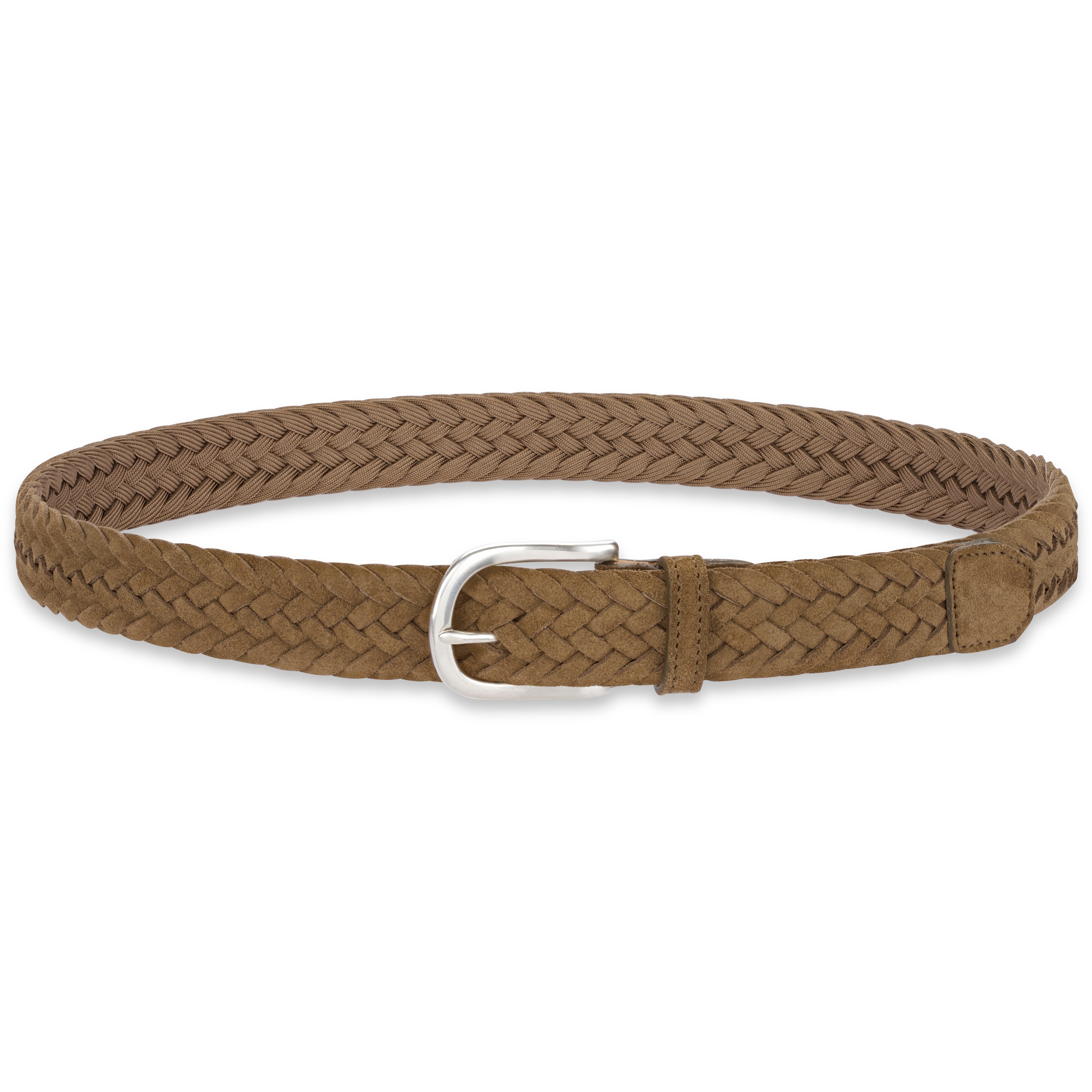 Damen Flechtgürtel aus Veloursleder: „Francesca“ in Khaki – 3,5 cm breit