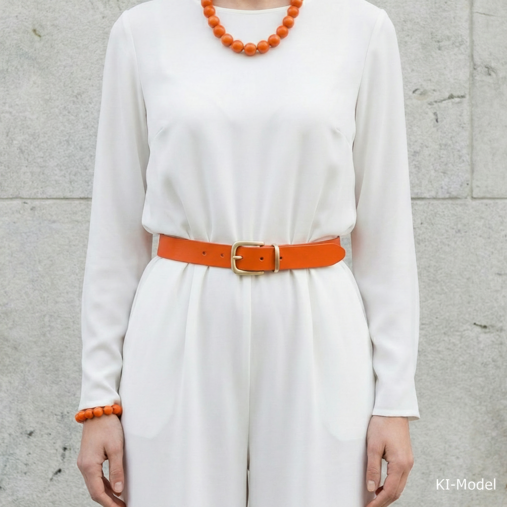 Eleganter 3cm Damengürtel „Alexandra" in Orange – Schmaler Gürtel mit goldener Schnalle und Schlaufe