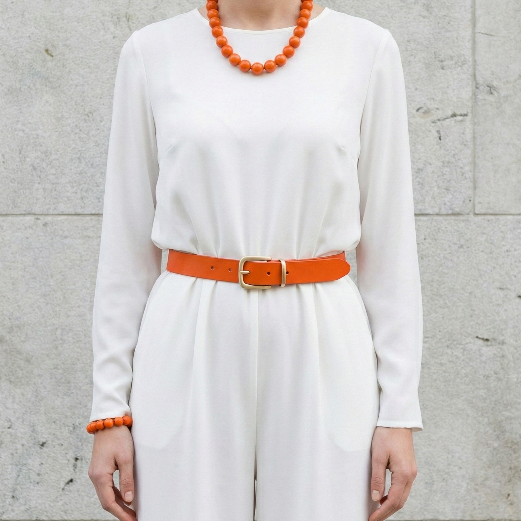 Eleganter 3cm Damengürtel „Alexandra" in Orange – Schmaler Gürtel mit goldener Schnalle und Schlaufe