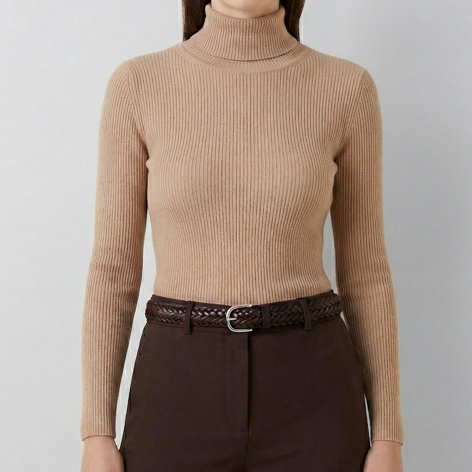 Handgeflochtener Ledergürtel „Andrea“ in Braun – schmaler Unisex Flechtgürtel, 3 cm breit mit Silber-Schnalle