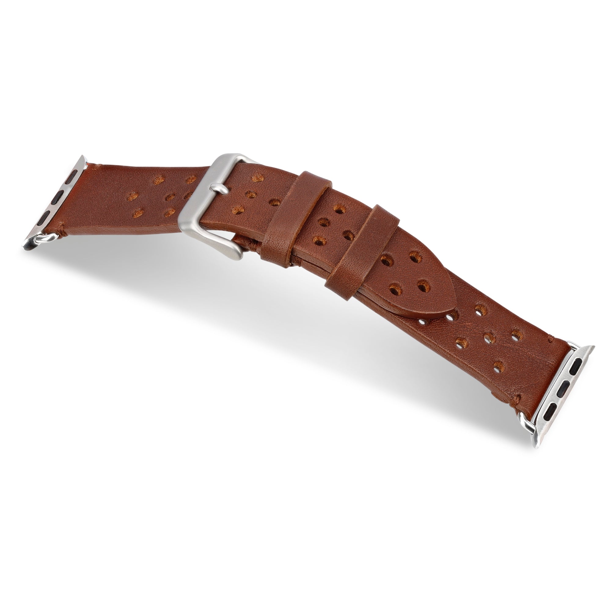 Gelochtes Uhrenarmband „Fritz" in Cognac aus pflanzlich gegerbtem Leder: strapazierfähig und hautfreundlich | Apple Watch oder Federsteg