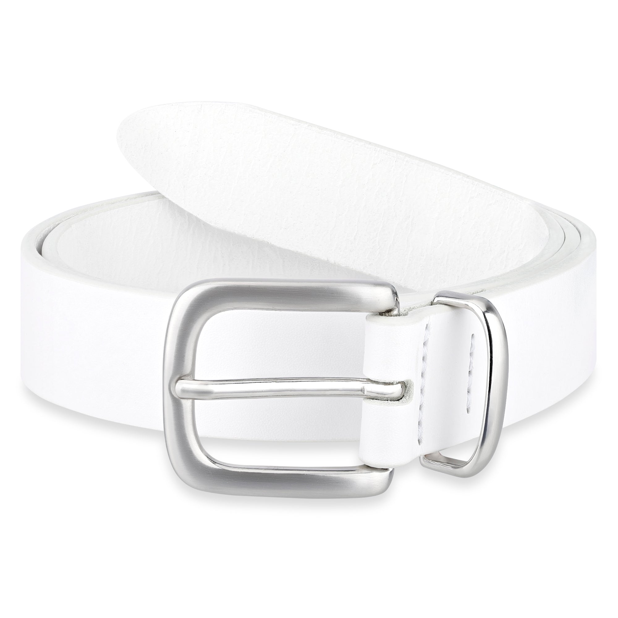 Eleganter 3cm Damengürtel „Alexandra" in Weiß – Schmaler Gürtel mit Messingschnalle und Schlaufe, handgefertigt in Norddeutschland
