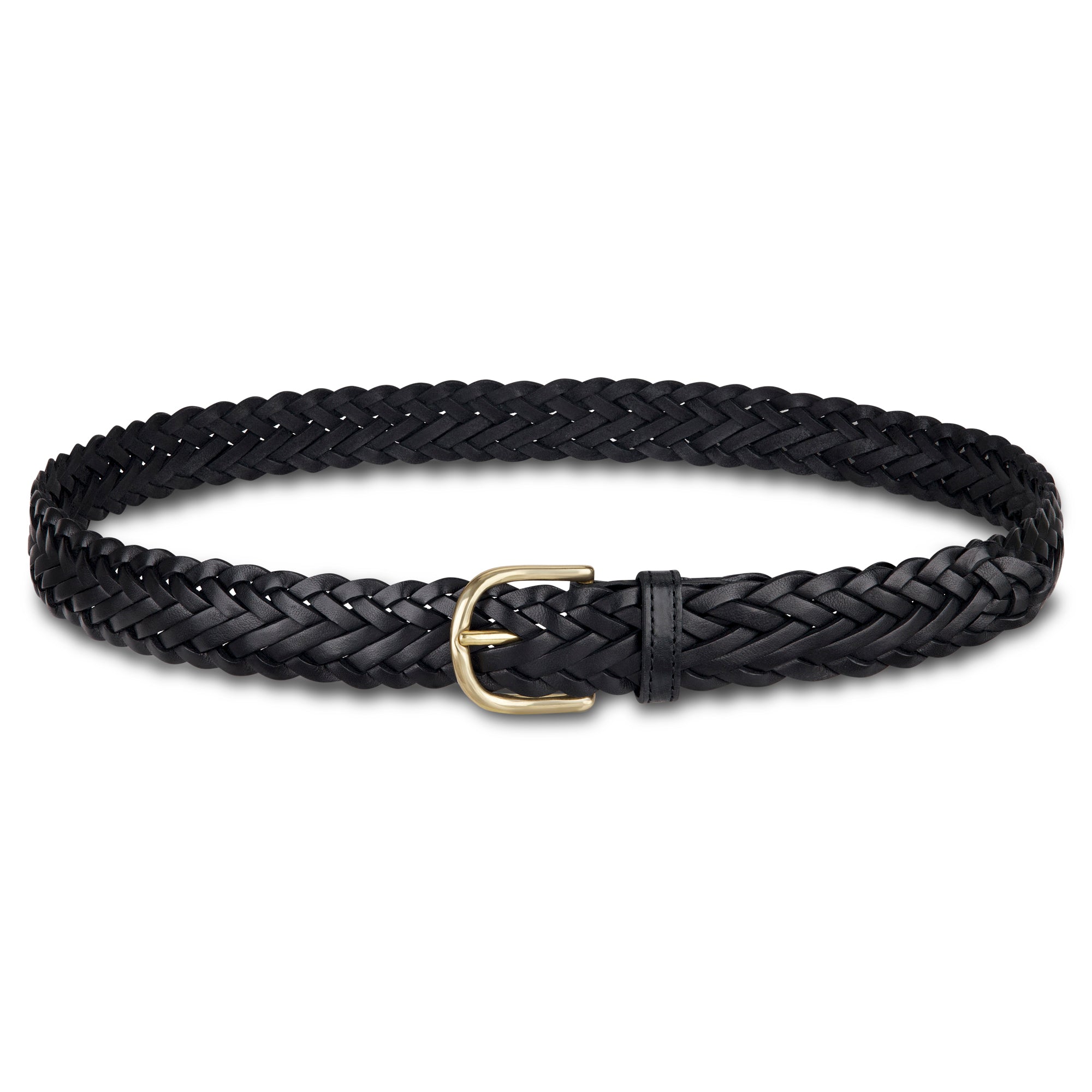 Handgeflochtener Unisex Ledergürtel „Andrea“ in Schwarz mit goldener Schnalle – Flechtgürtel, 3 cm
