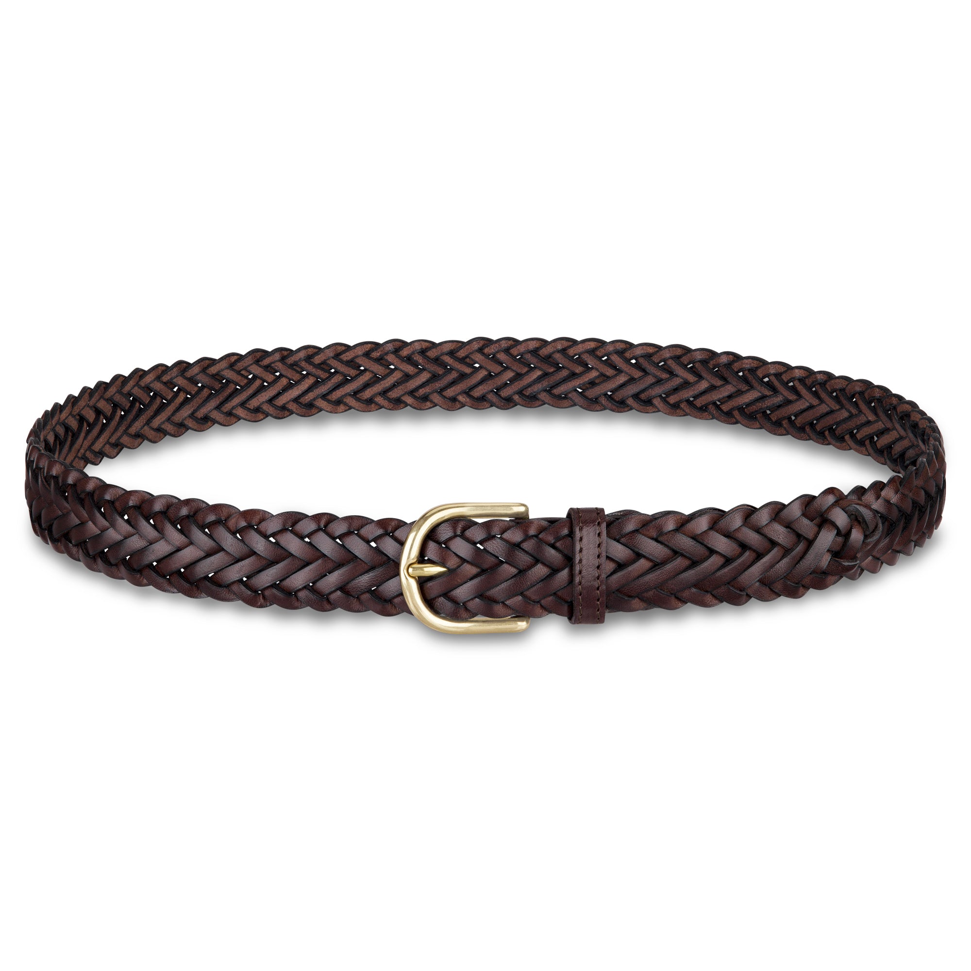 Handgeflochtener Ledergürtel „Andrea“ in Braun – schmaler Unisex Flechtgürtel, 3 cm breit mit goldener Schnalle