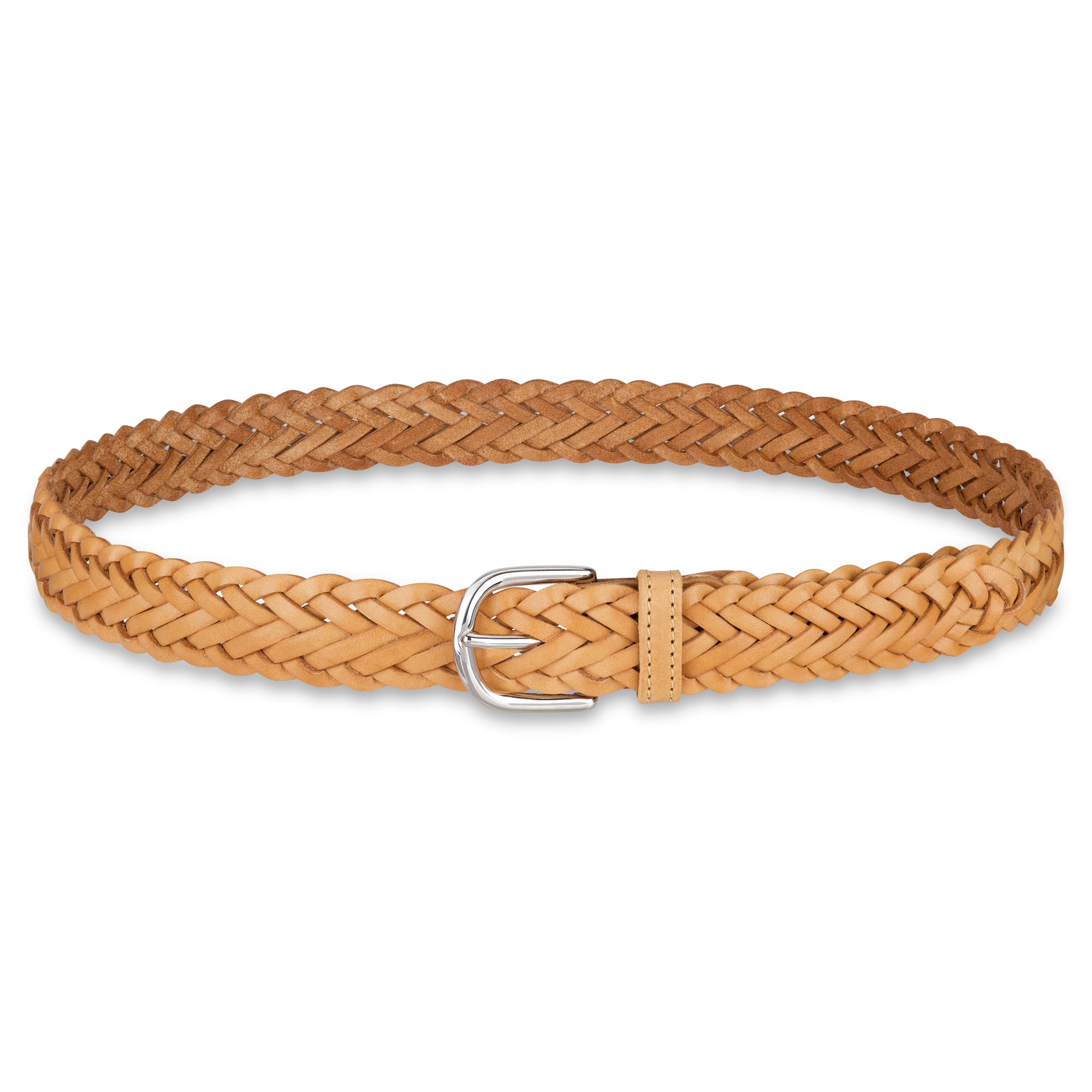 Handgeflochtener Ledergürtel „Andrea“ in Natur – Unisex Flechtgürtel, 3 cm breit mit Silbeschnalle