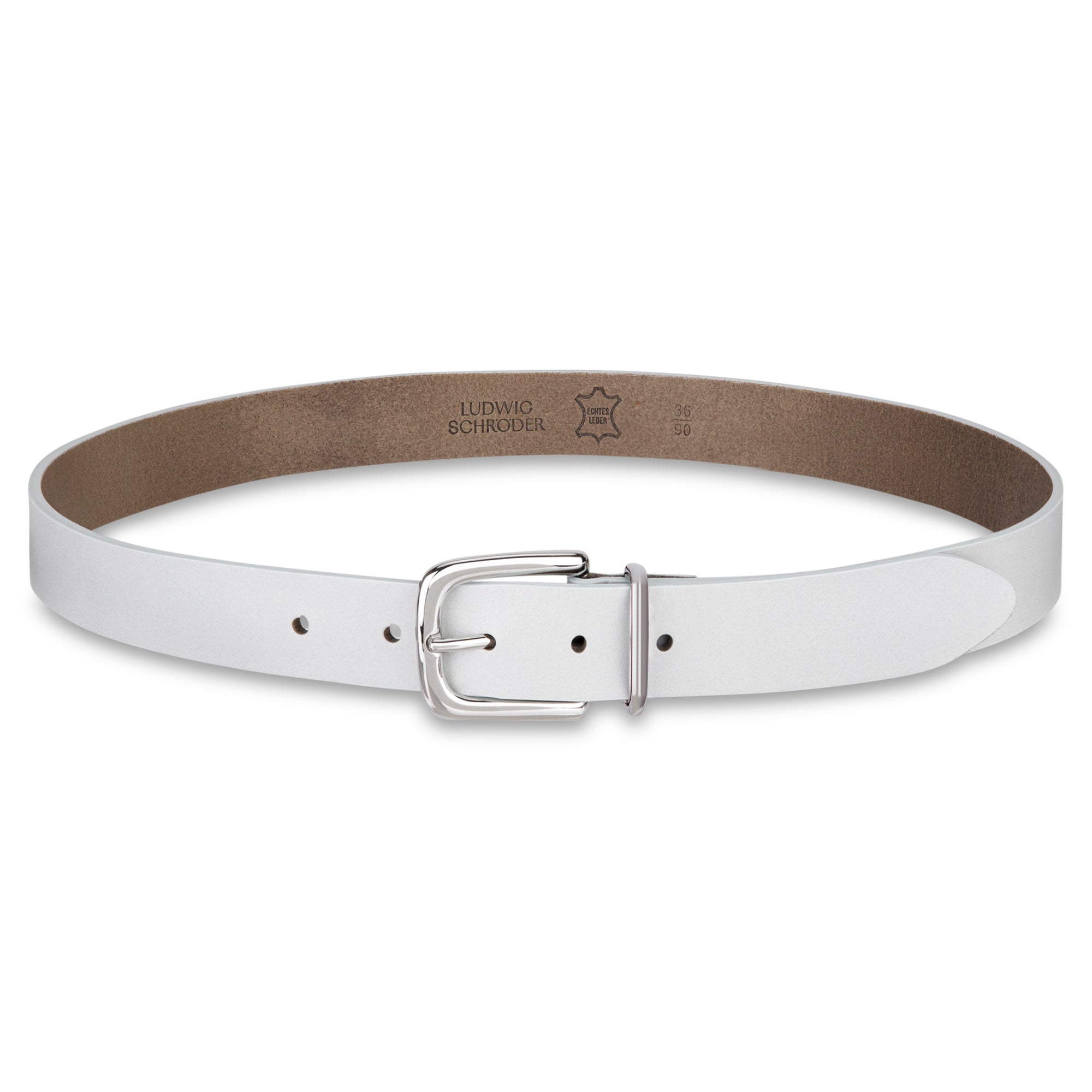 Eleganter 3cm Damengürtel „Alexandra" in Hellgrau – Schmaler Gürtel mit Silberschnalle und Schlaufe, handgefertigt in Norddeutschland