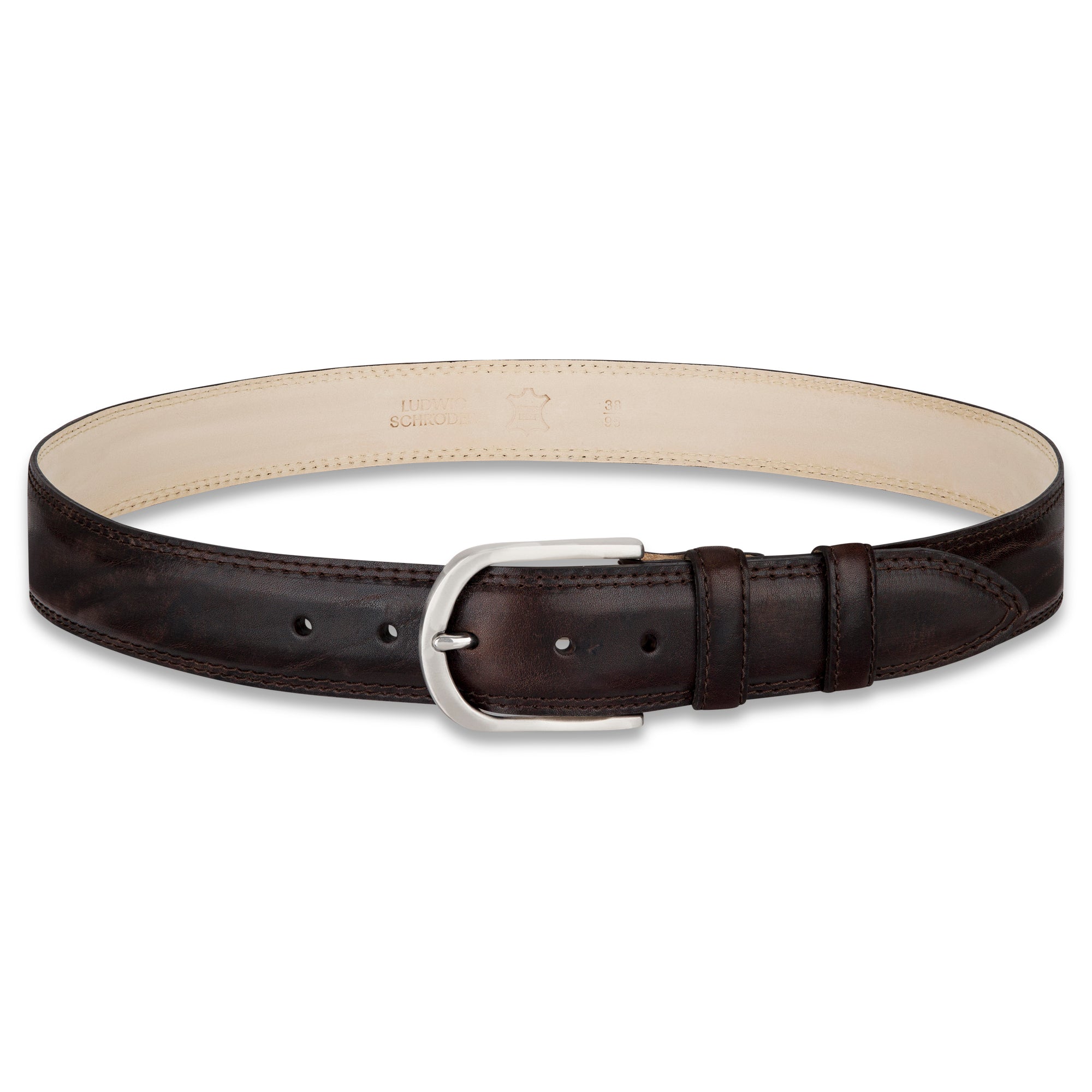 „Gregory“ der authentische Herren Ledergürtel in Braun – 4 cm breit, "superbombiert", mit Edelstahl-Schnalle