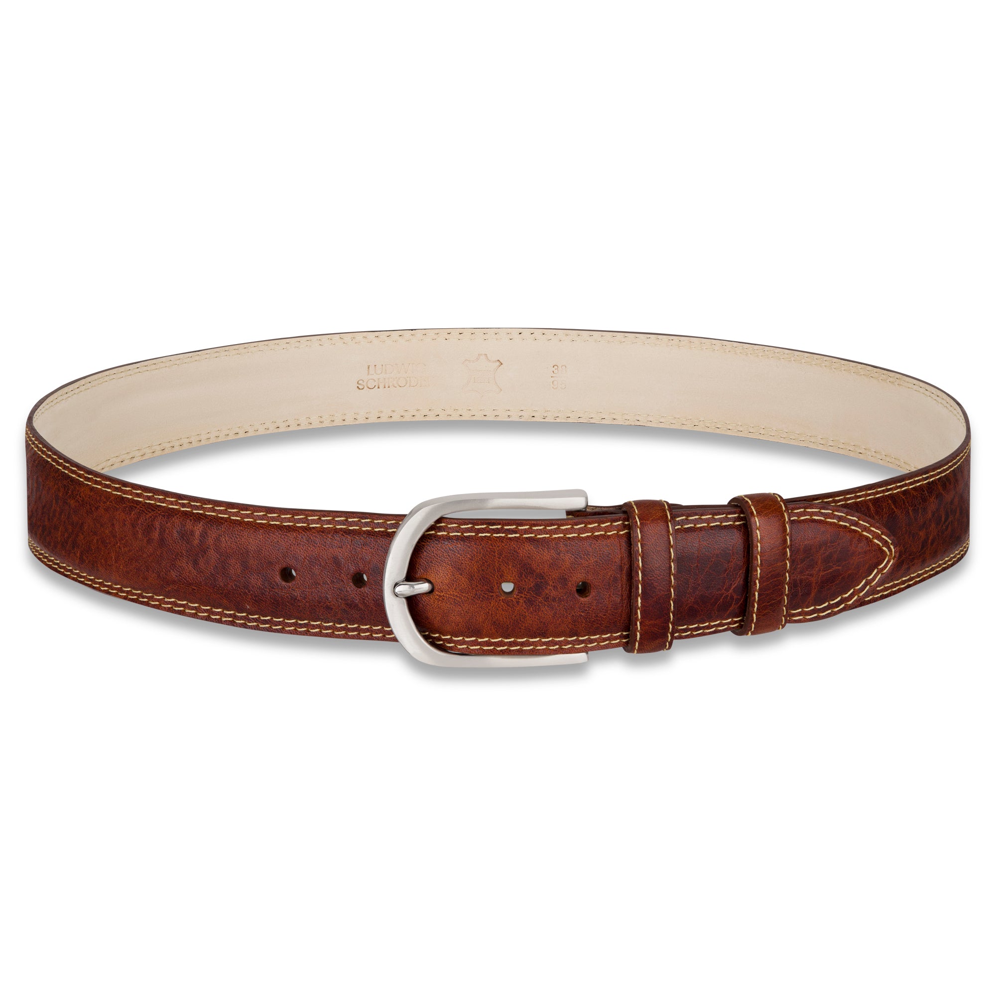 „Gregory“ der authentische Herren Ledergürtel in Cognac – 4 cm breit, "superbombiert", mit Edelstahl-Schnalle