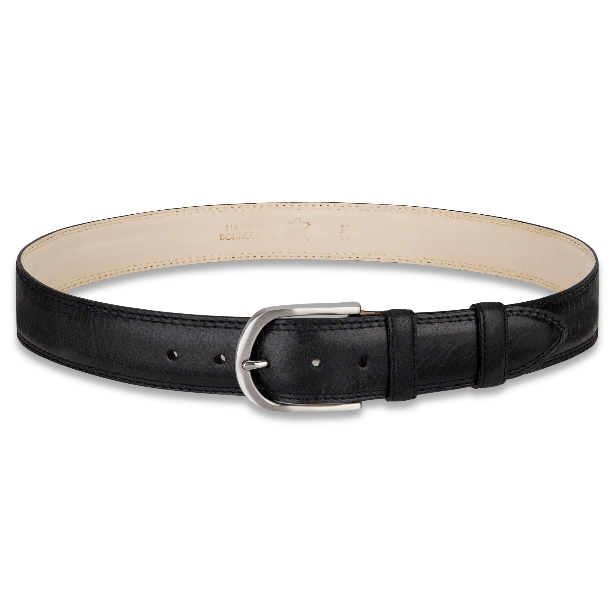 „Gregory“ der authentische Herren Ledergürtel in Schwarz – 4 cm breit, "superbombiert", mit Edelstahl-Schnalle