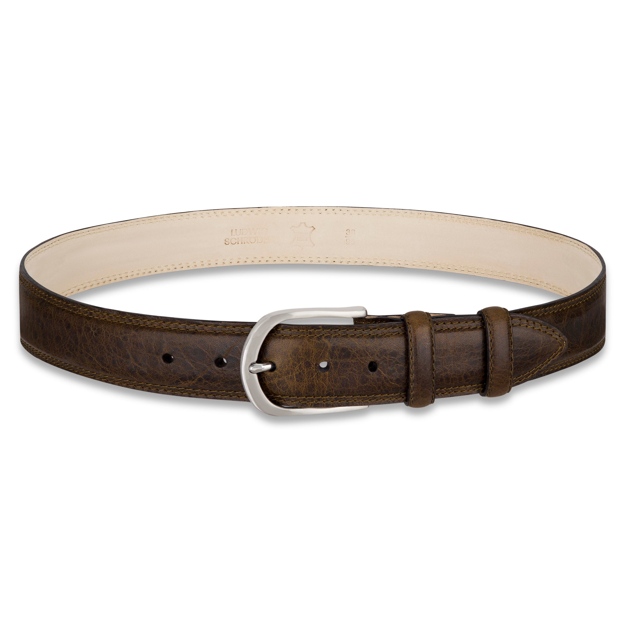 „Gregory“ der authentische Herren Ledergürtel in Oliv – 4 cm breit, "superbombiert", mit Edelstahl-Schnalle