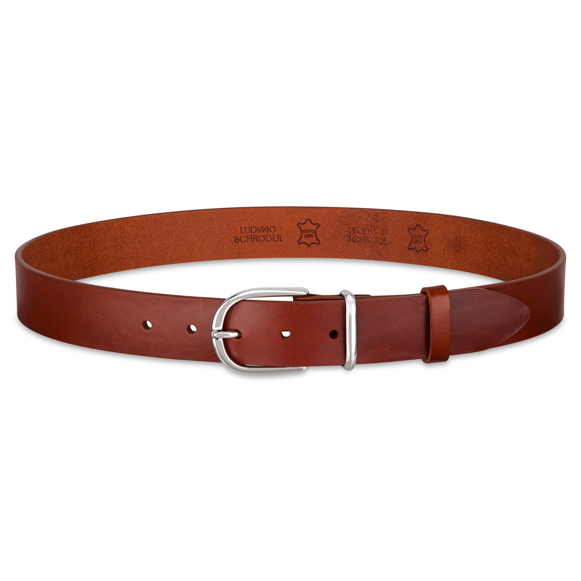 Weicher Jeansgürtel für Damen, Ledergürtel „Antonia" in Cognac, 3,5cm breit, Silberschnalle