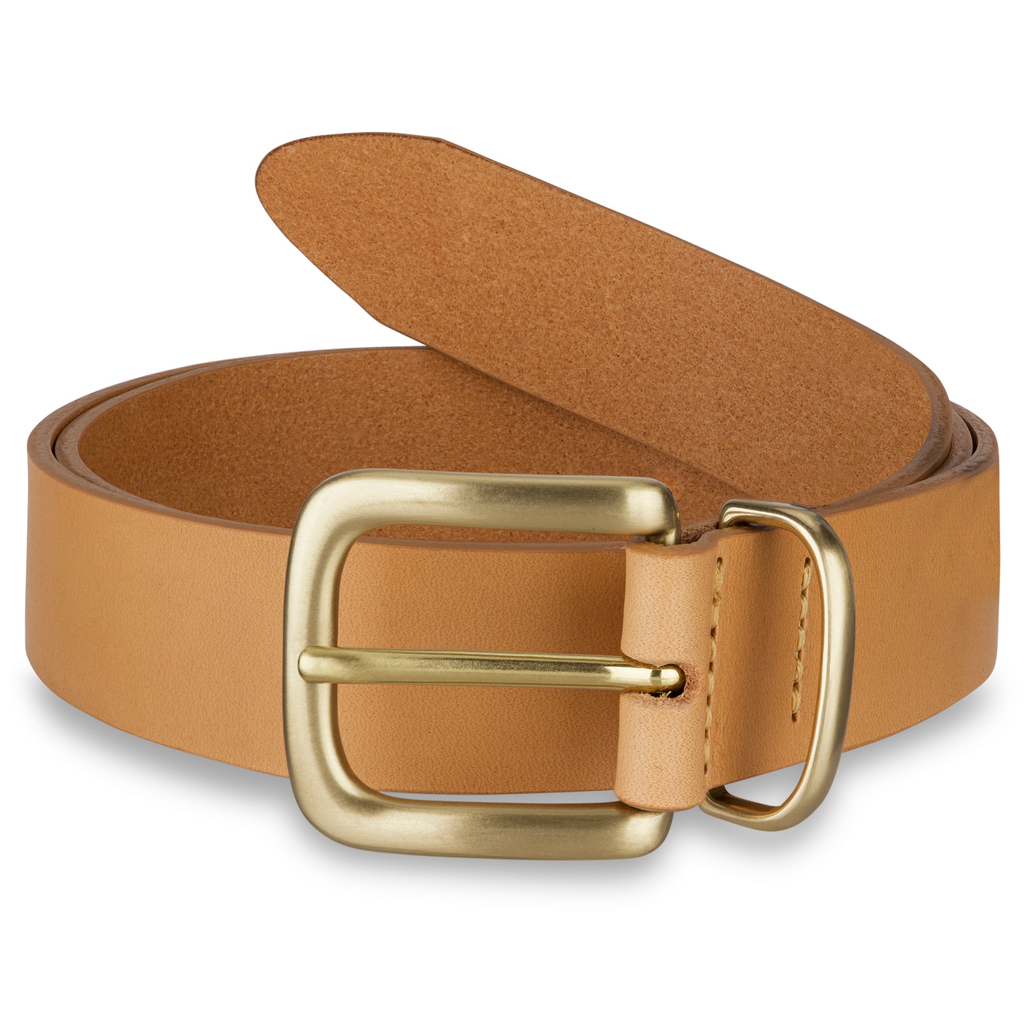 Eleganter 3cm Damengürtel „Alexandra" Naturell – Schmaler Gürtel mit goldener Schnalle und Schlaufe