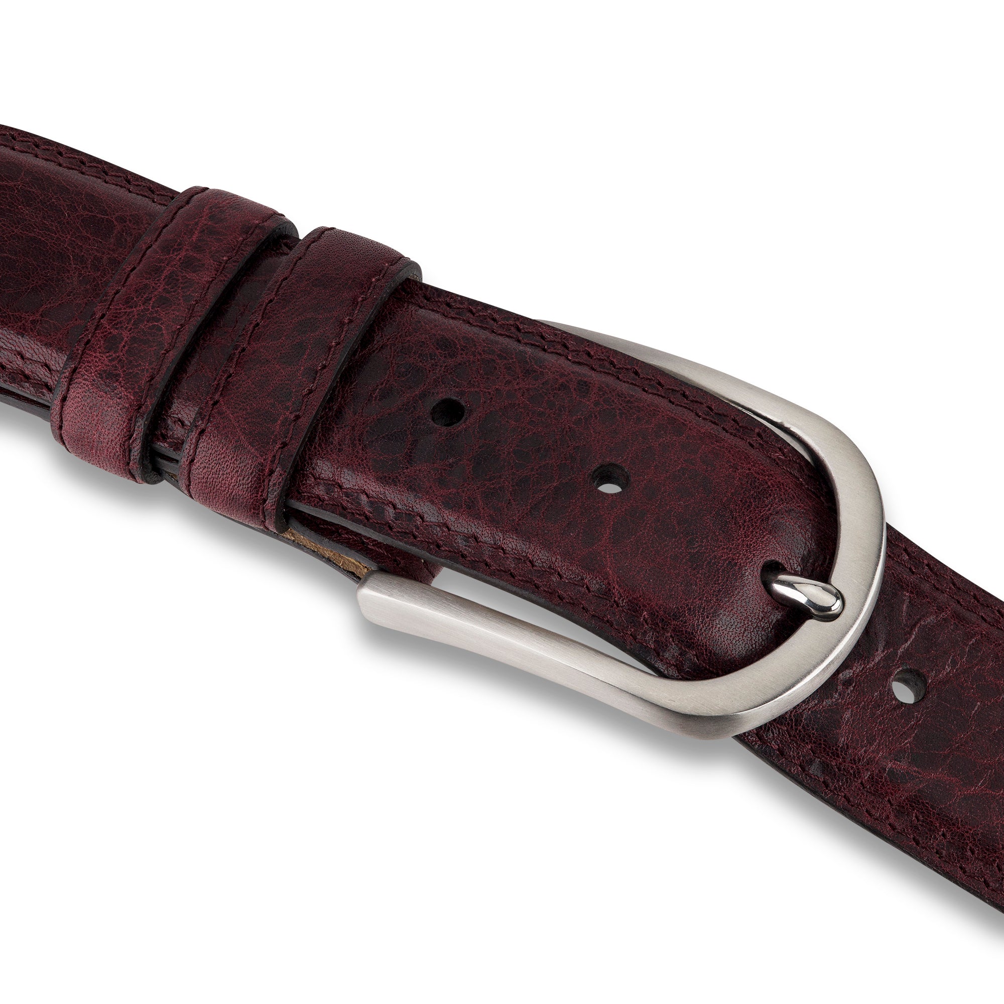 „Gregory“ der authentische Herren Ledergürtel in Bordeaux – 4 cm breit, "superbombiert", mit Edelstahl-Schnalle