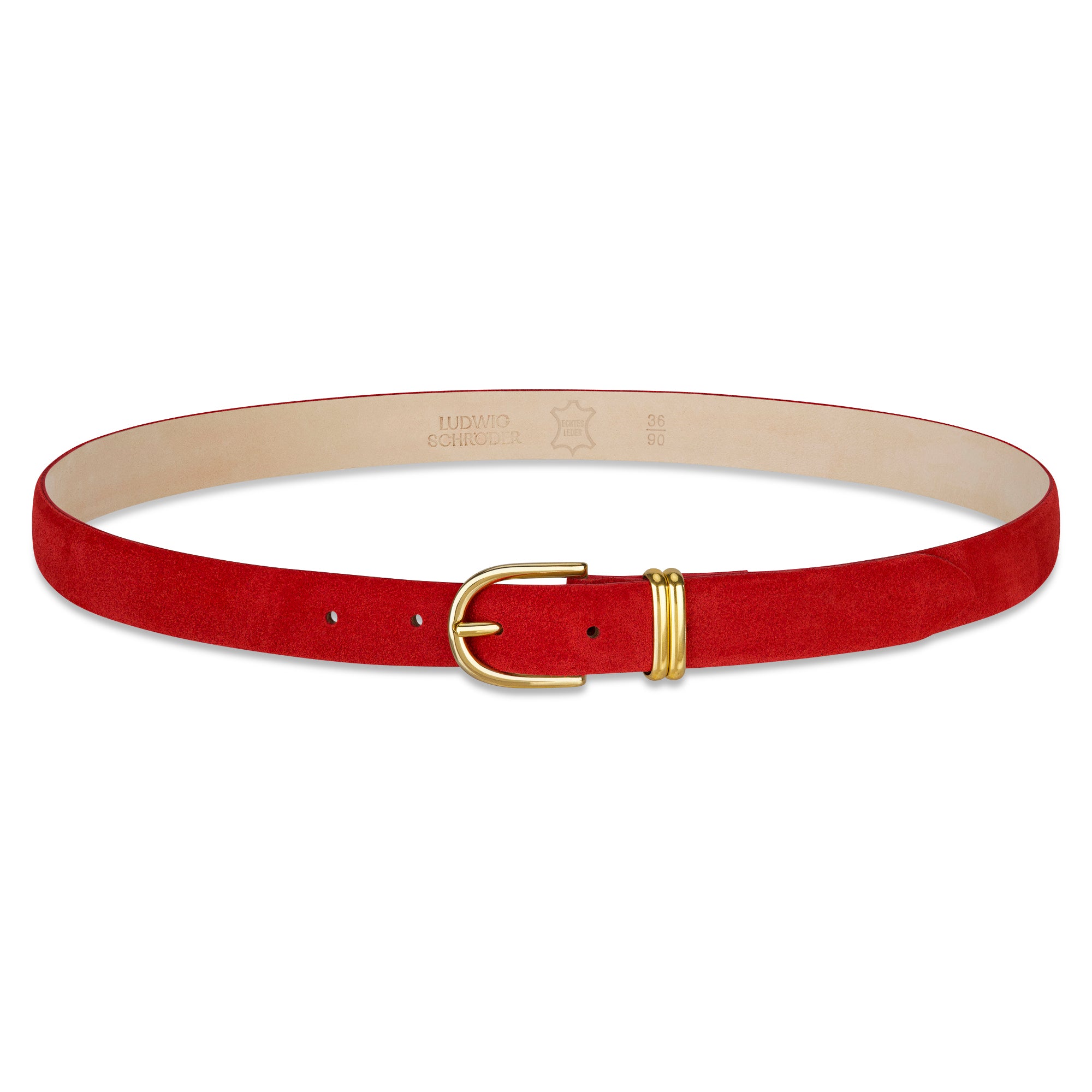 Damen Wildleder-Gürtel „Leni" in Rot – Veloursleder, 2,5 cm schmal