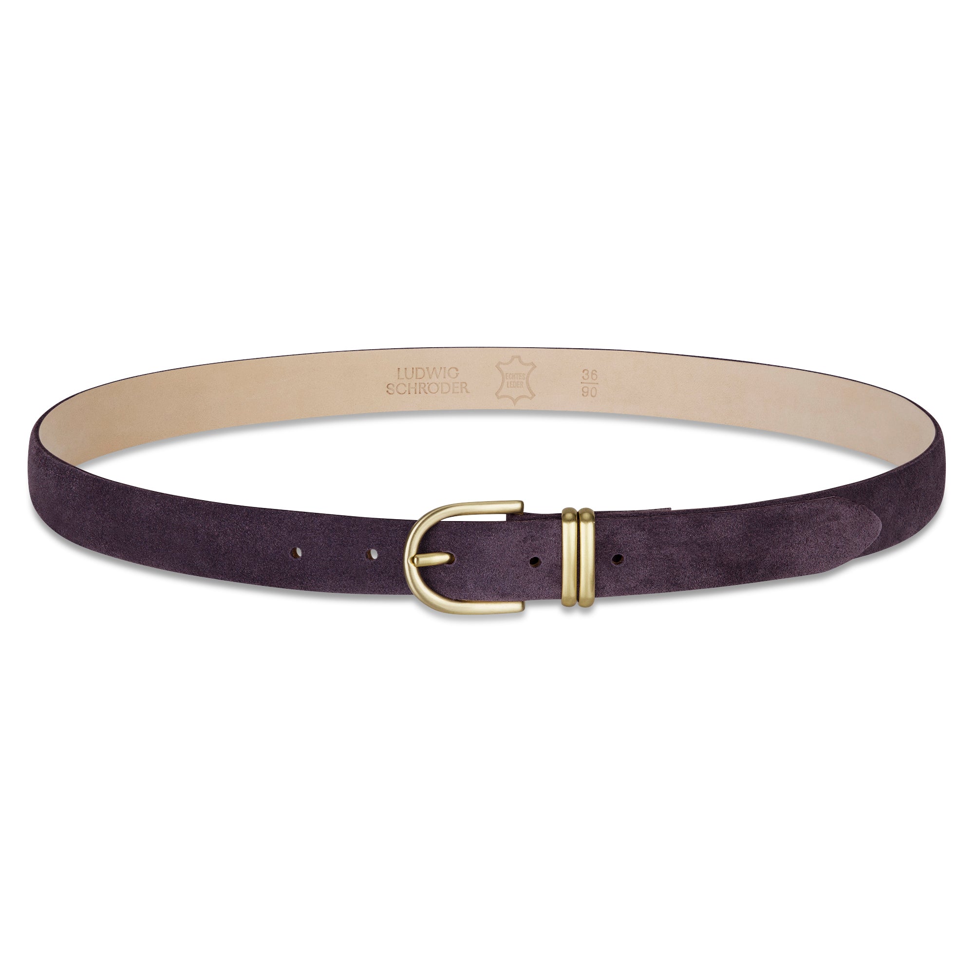 Damen Wildleder-Gürtel „Leni" in Aubergine – Veloursleder, 2,5 cm schmal