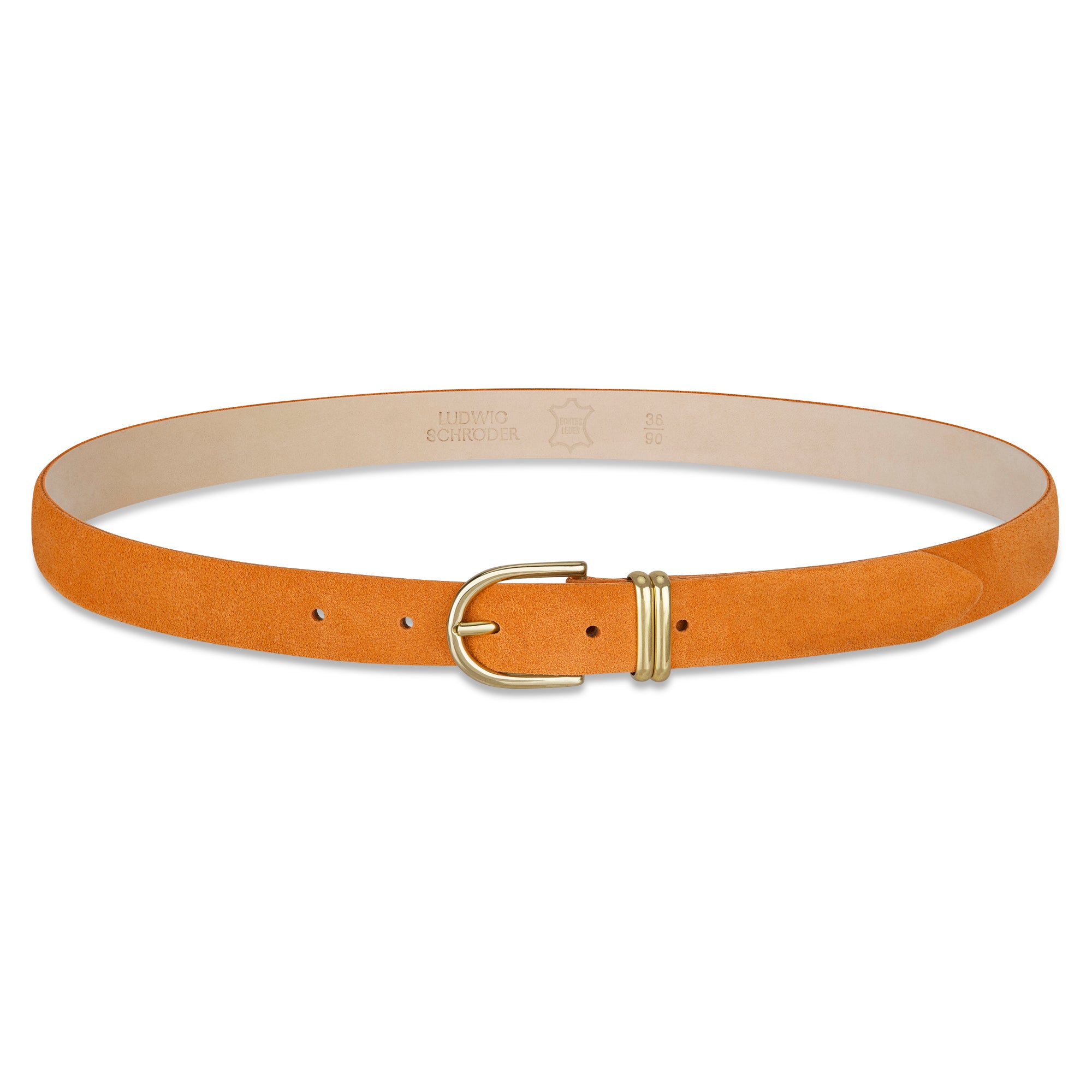 Damen Wildleder-Gürtel „Leni" in Orange – Veloursleder, 2,5 cm schmal