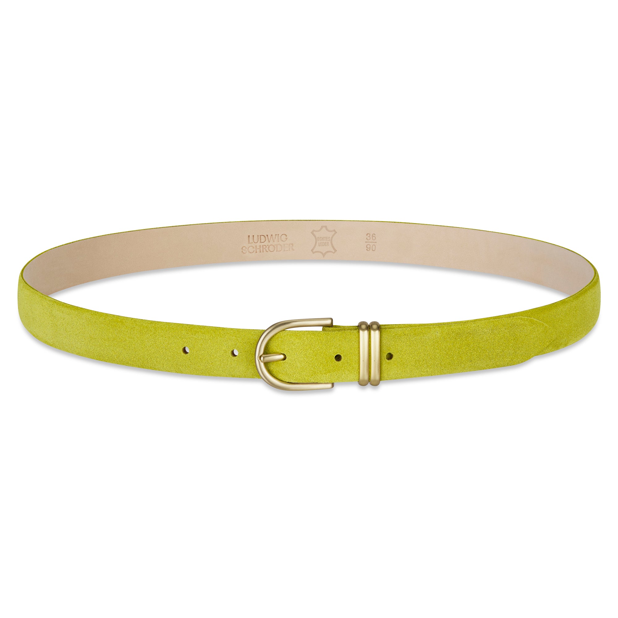 Damen Wildleder-Gürtel „Leni" in Apfelgrün – Veloursleder, 2,5 cm schmal