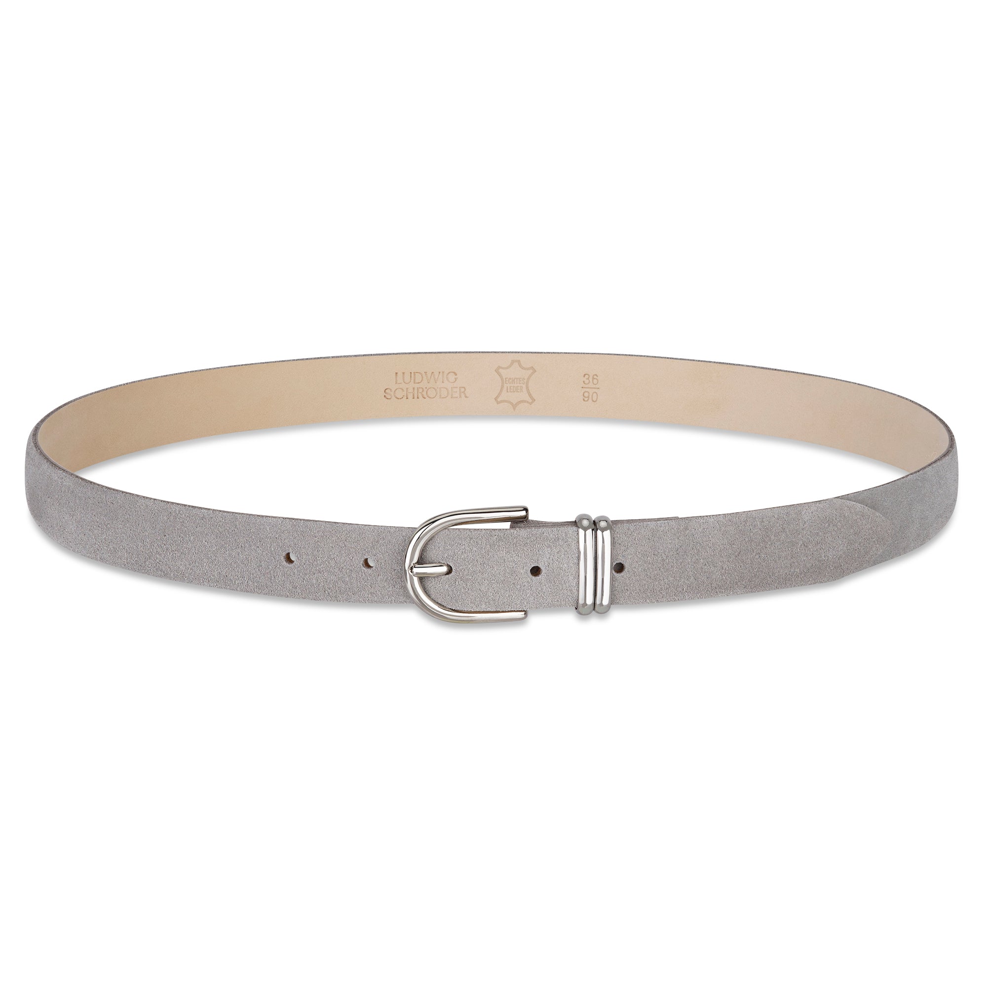 Damen Wildleder-Gürtel „Leni" in Hellgrau – Veloursleder, 2,5 cm schmal