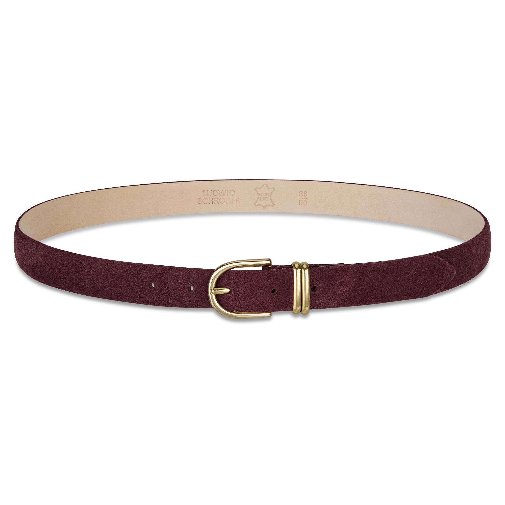 Damen Wildleder-Gürtel „Leni" in Bordeaux – Veloursleder, 2,5 cm schmal