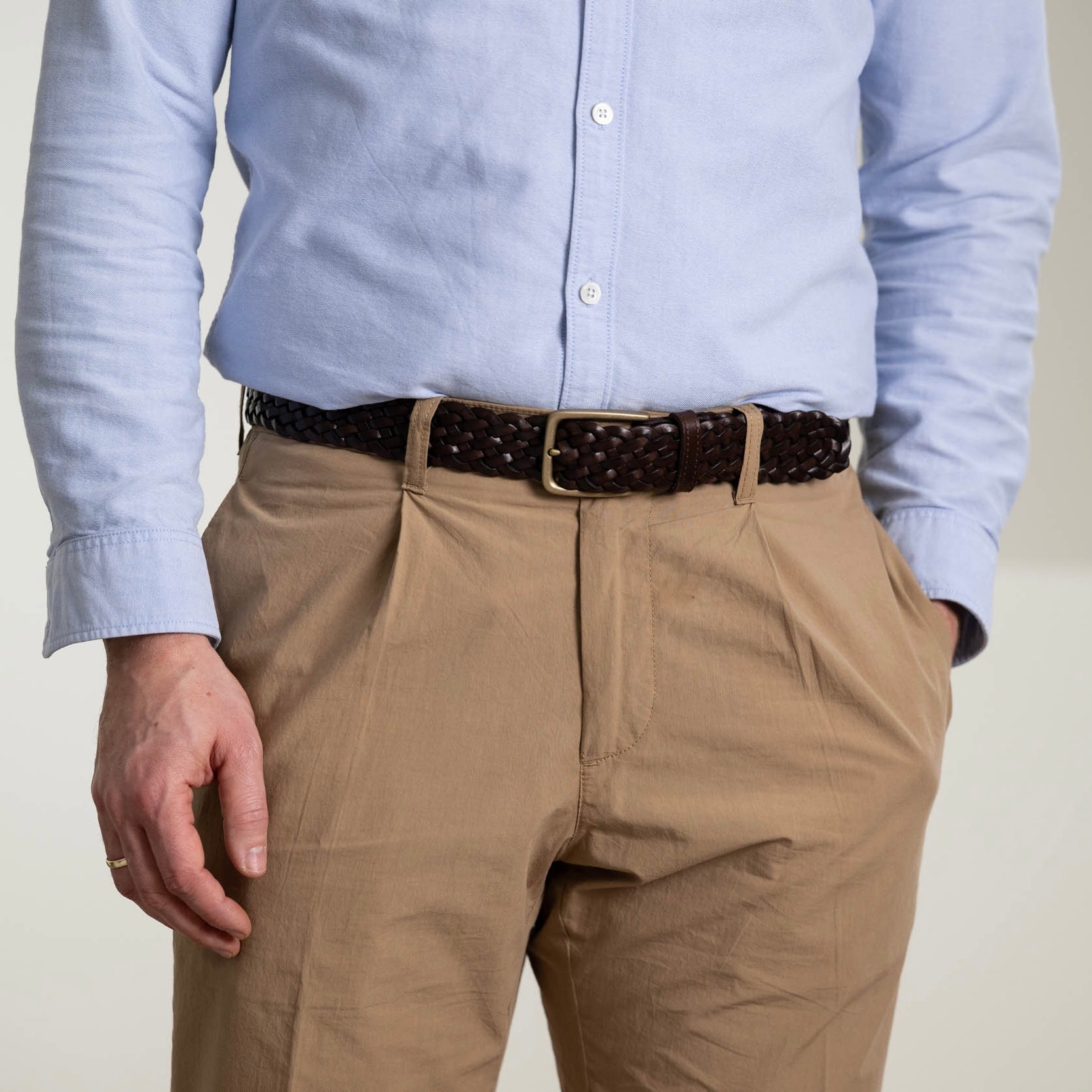 Herren Flechtgürtel aus Leder: „Marco“ in Braun – handgeflochten, 3,5 cm breit