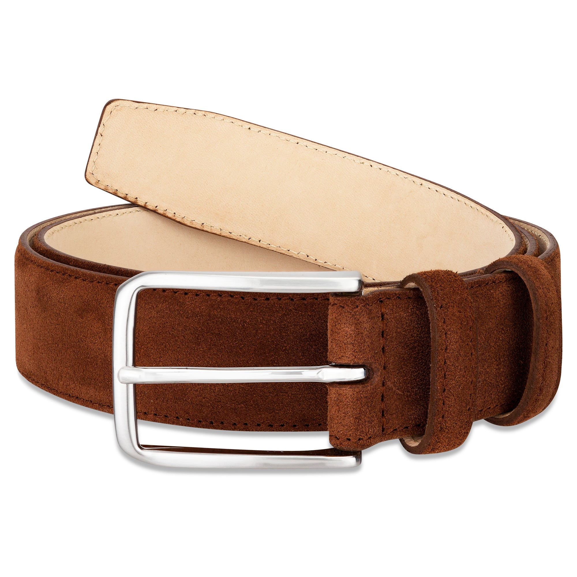 Herren Veloursleder Gürtel „Giovanni" in Cognac – Velours, 3,5 cm breit, handgefertigt
