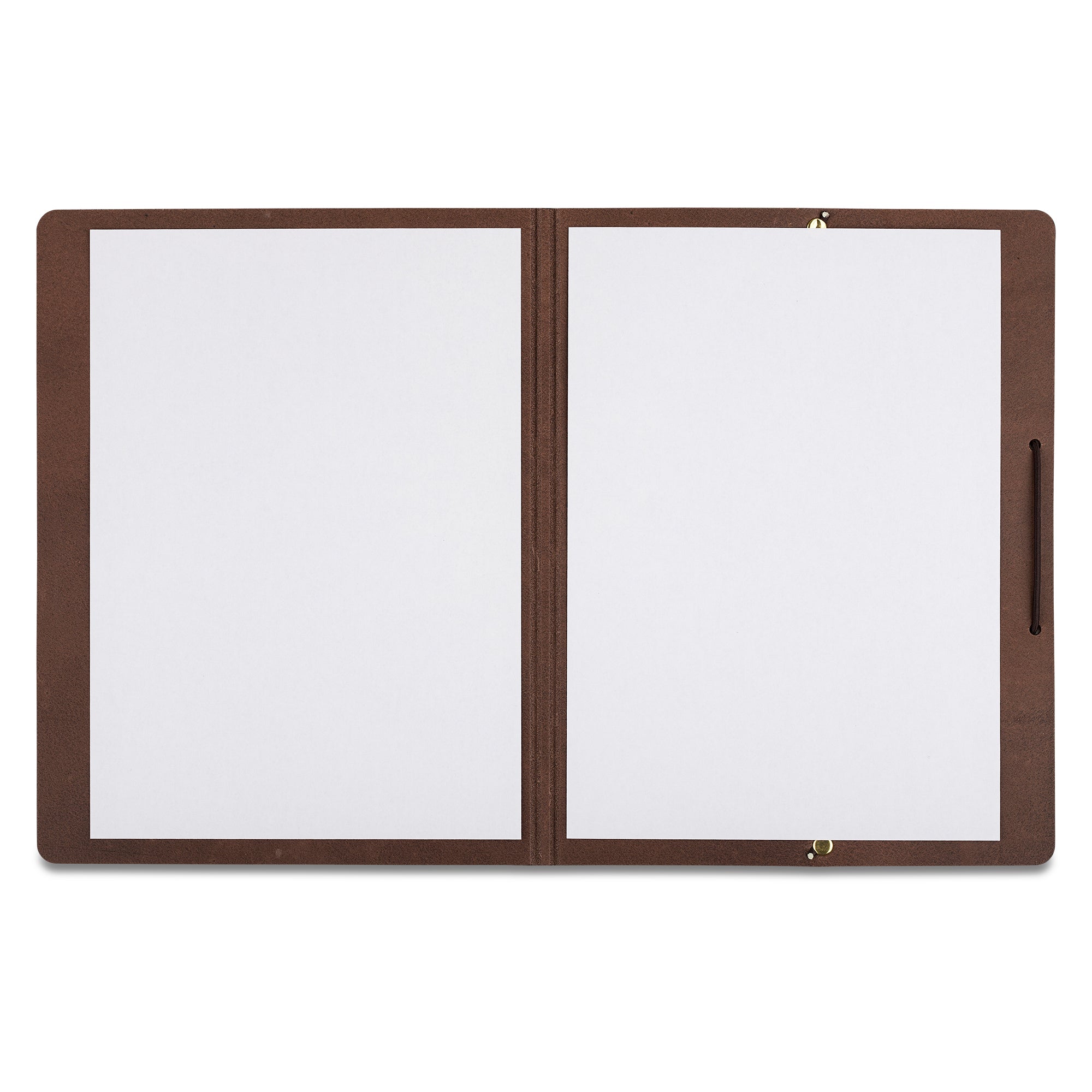 edle Ledermappe in dunkelbraun für Dokumente aus dickem Rindleder, offen