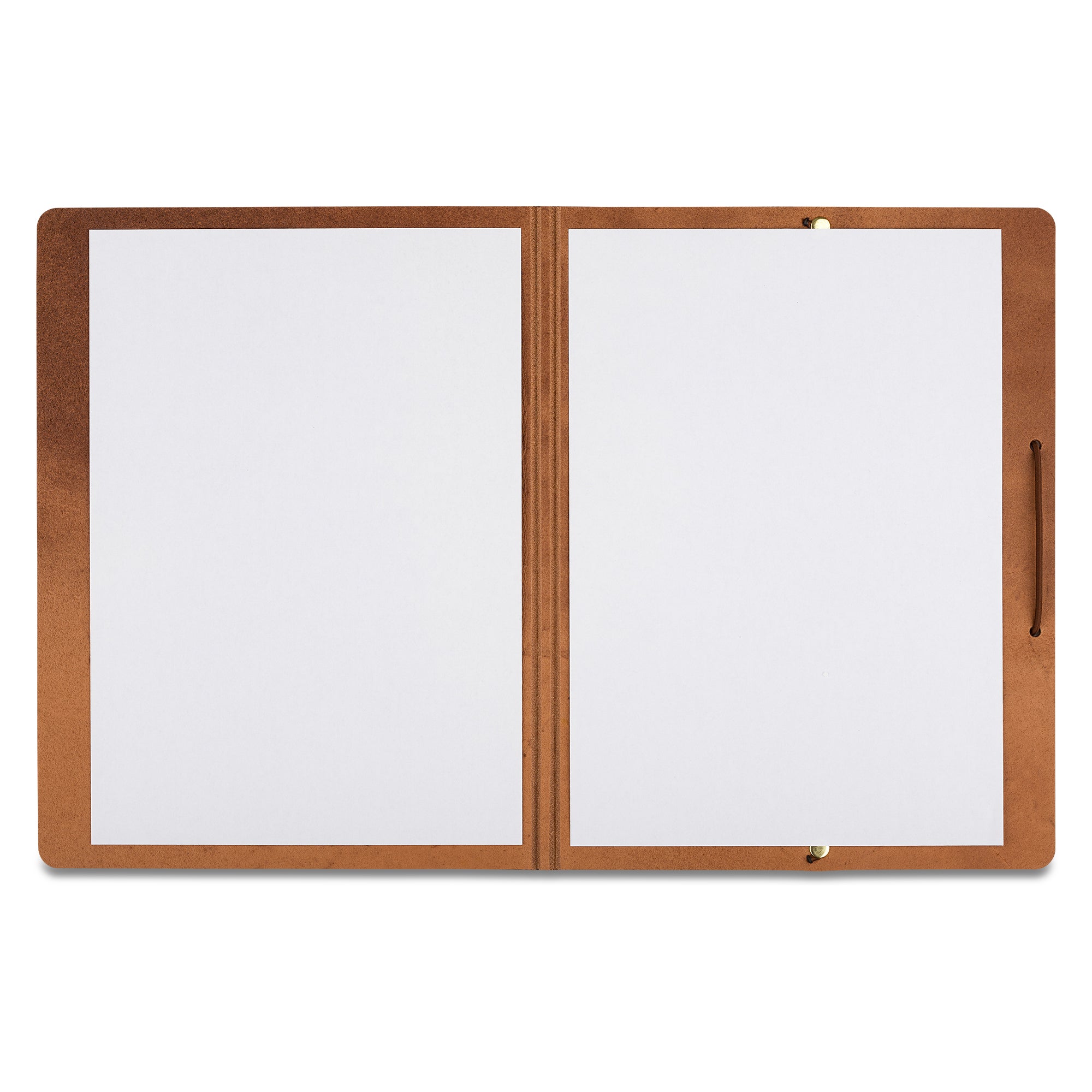 edle Ledermappe in hellbraun für Dokumente aus dickem Rindleder, offen