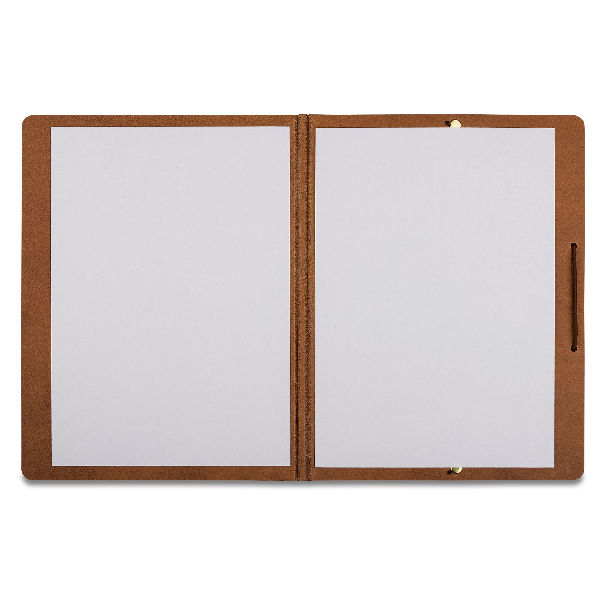 edle Ledermappe in hellbraunem Vintage Leder für Dokumente aus dickem Rindleder, offen