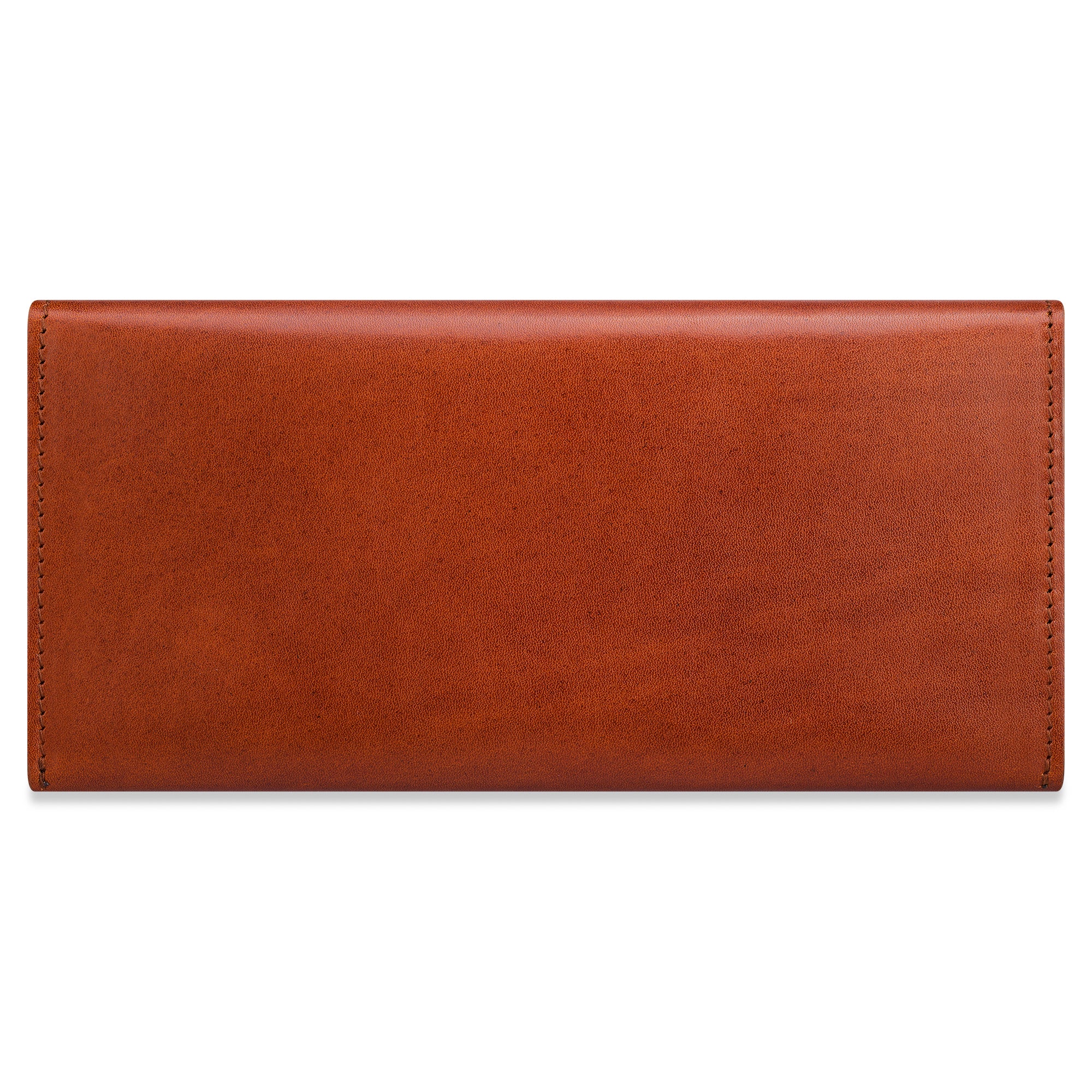 Damen Geldbörse aus pflanzlich gegerbtem Leder in Cognac. Längliches Querformat - hier die Rückansicht.