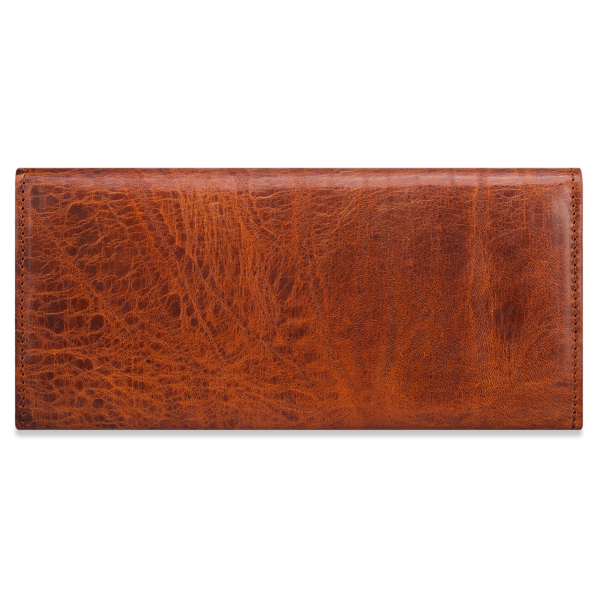 hellbraune Damen Geldbörse aus pflanzlich gegerbtem Leder im Vintage Look. Längliches Querformat - hier die Rückansicht.