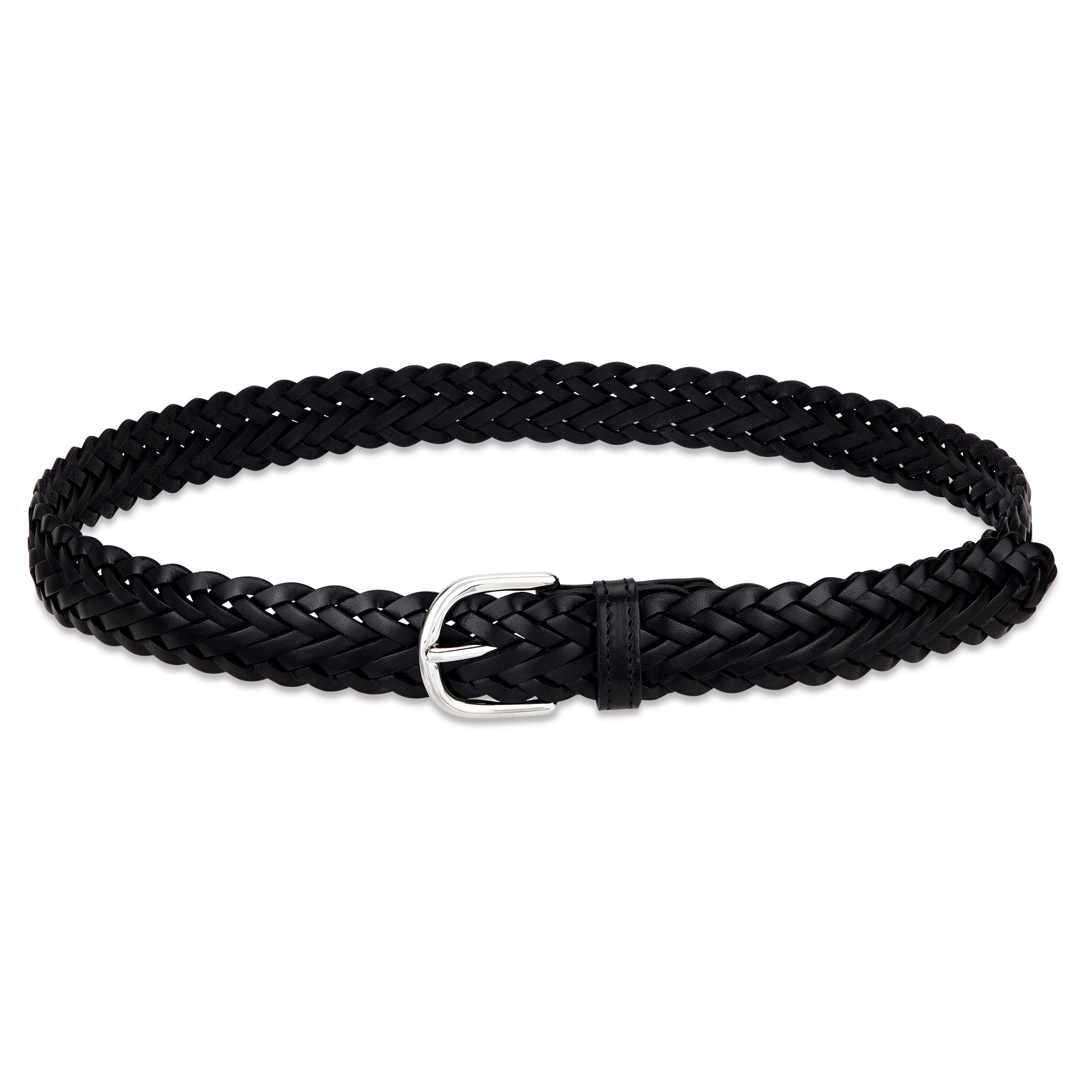 Handgeflochtener Unisex Ledergürtel „Andrea“ in Schwarz mit Silber-Schnalle – Flechtgürtel, 3 cm