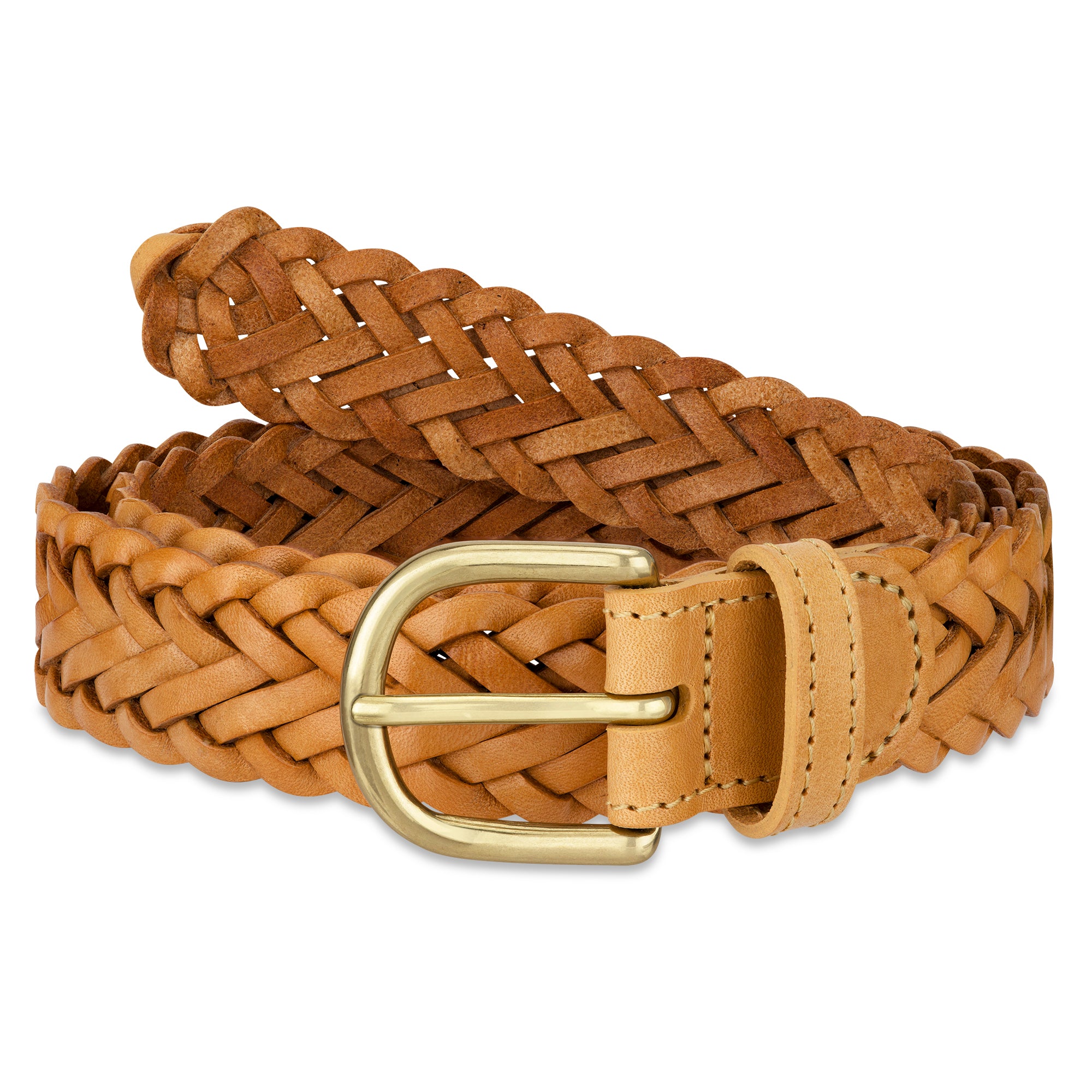 Handgeflochtener Ledergürtel „Andrea“ in Natur – Unisex Flechtgürtel, 3 cm breit mit Goldschnalle