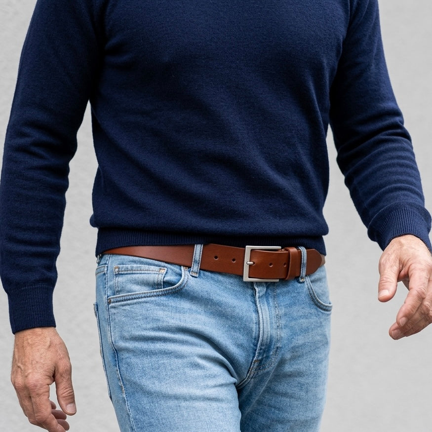 Bestseller: Herren Jeansgürtel in Cognac, 4 cm breit: „Vincent“ – unser all-time-classic Ledergürtel zur Jeans - weich und anschmiegsam