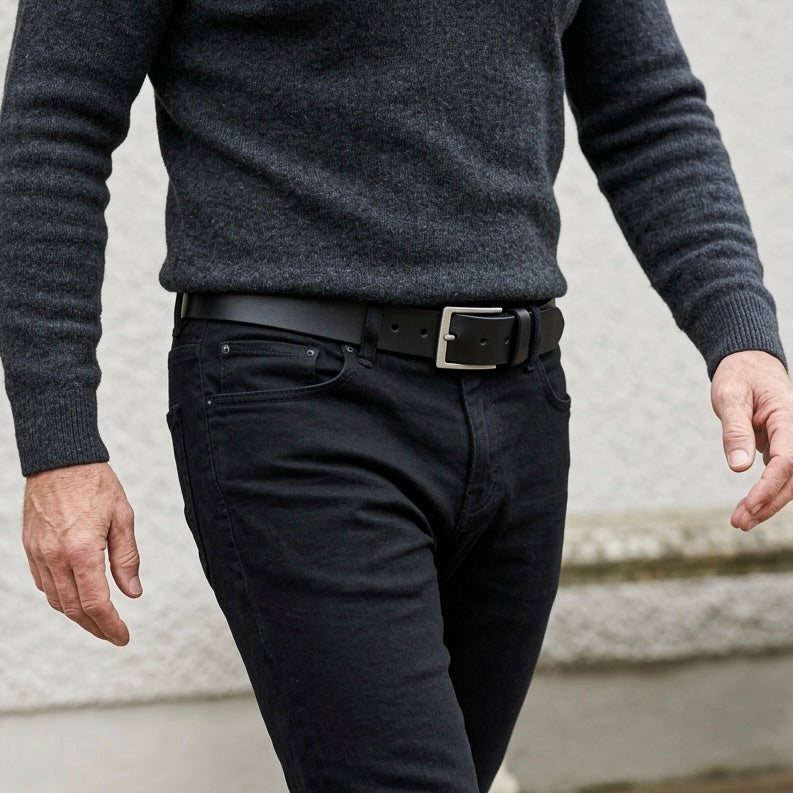 Bestseller: Herren Jeansgürtel in Schwarz, 4 cm breit: „Vincent" – unser all-time-classic Ledergürtel zur Jeans - weich und anschmiegsam