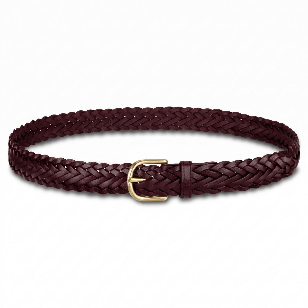 Flechtgürtel Bordeaux - „Andrea“: 3 cm, handgeflochten, Schnalle in Gold