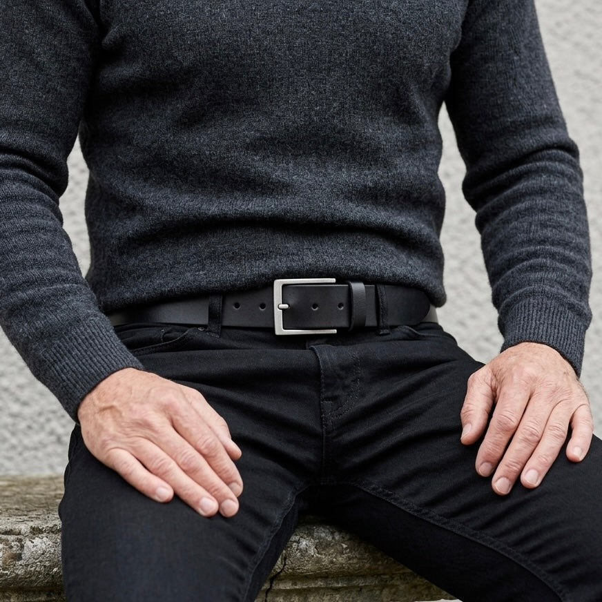 Bestseller: Herren Jeansgürtel in Schwarz, 4 cm breit: „Vincent" – unser all-time-classic Ledergürtel zur Jeans - weich und anschmiegsam