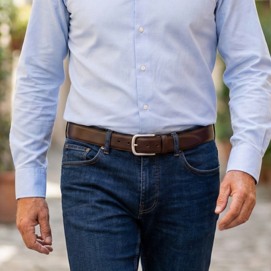 Lebenslang-Gürtel: nachhaltiger Herren Ledergürtel in Braun: „Hannes“ – 4 cm breit, edler Jeansgürtel mit massiver Edelstahlschnalle