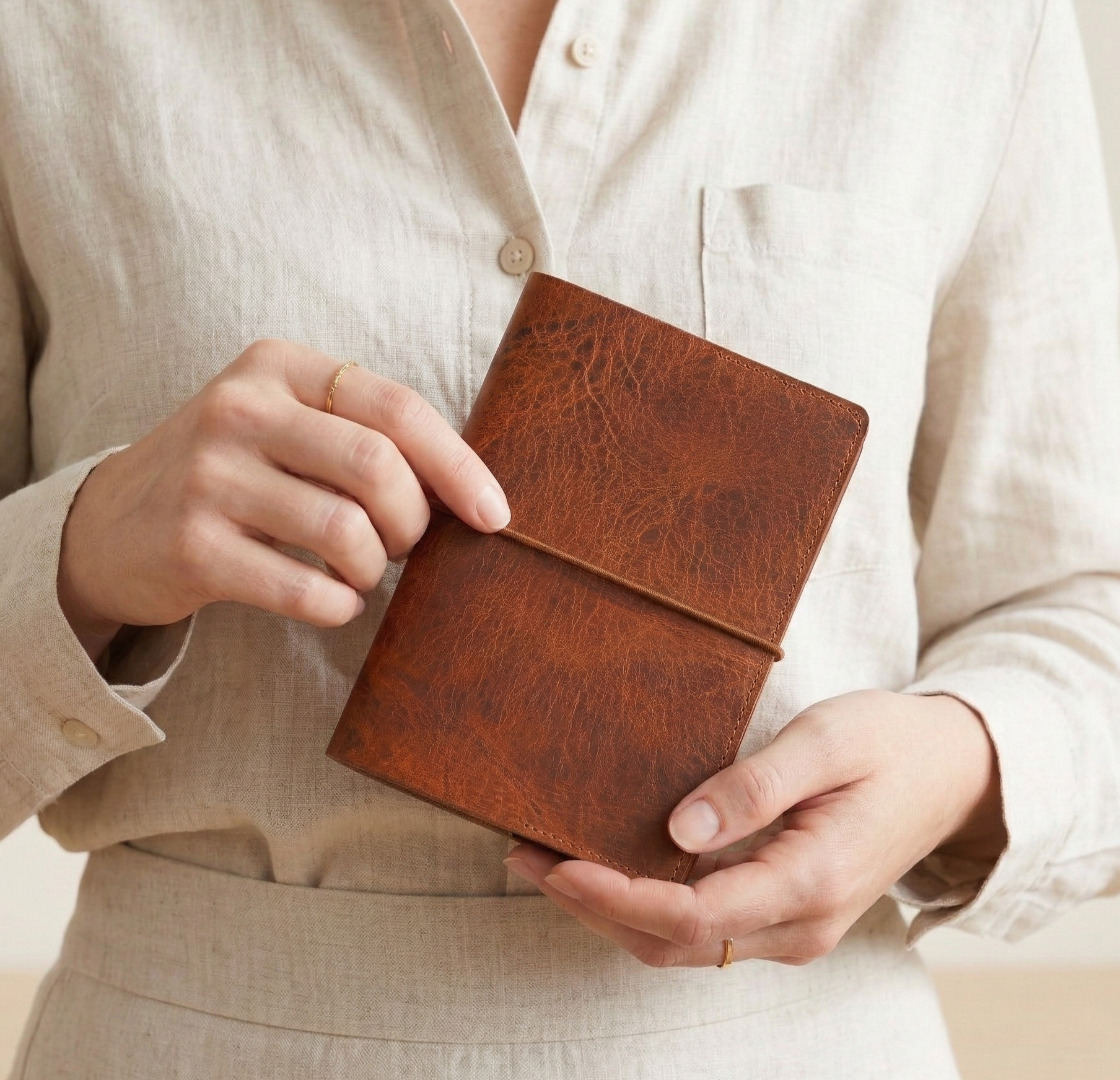 DIN A6 Leder Notizbuch „Helmut“ in Gipsy Leder Cognac