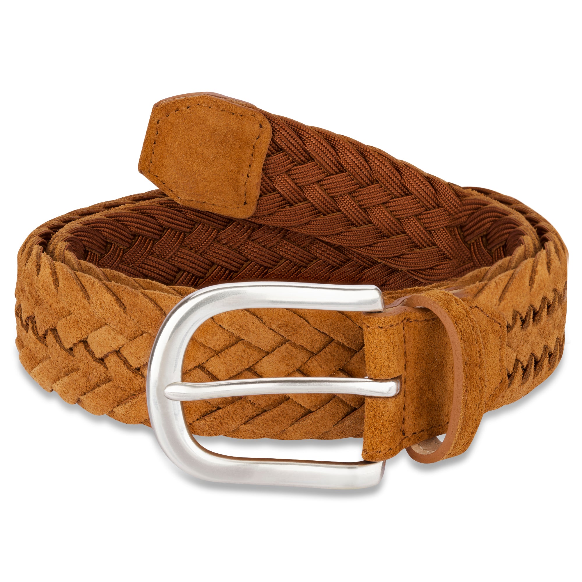 Damen Flechtgürtel aus Veloursleder: „Francesca“ in Caramel – 3,5 cm breit