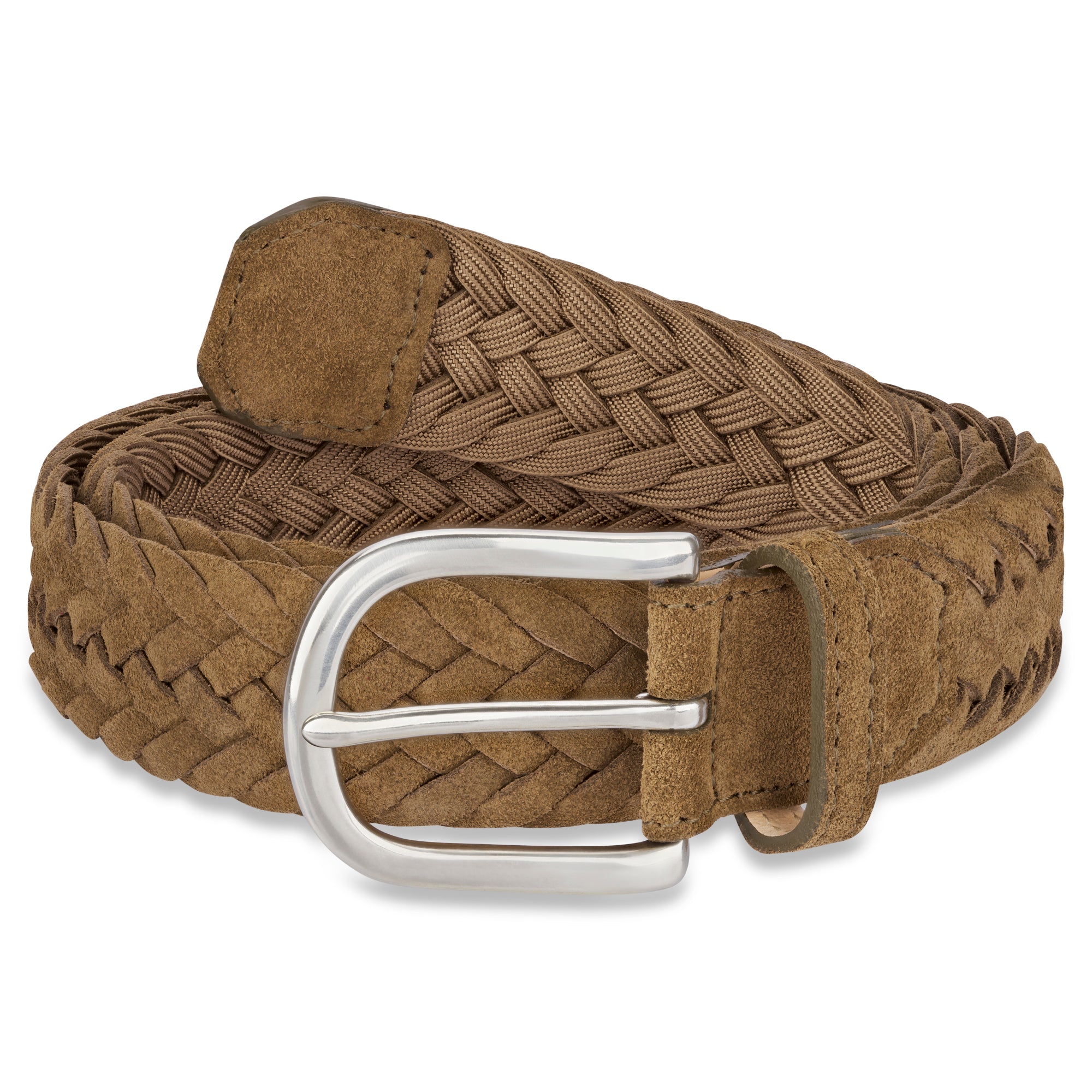 Damen Flechtgürtel aus Veloursleder: „Francesca“ in Khaki – 3,5 cm breit