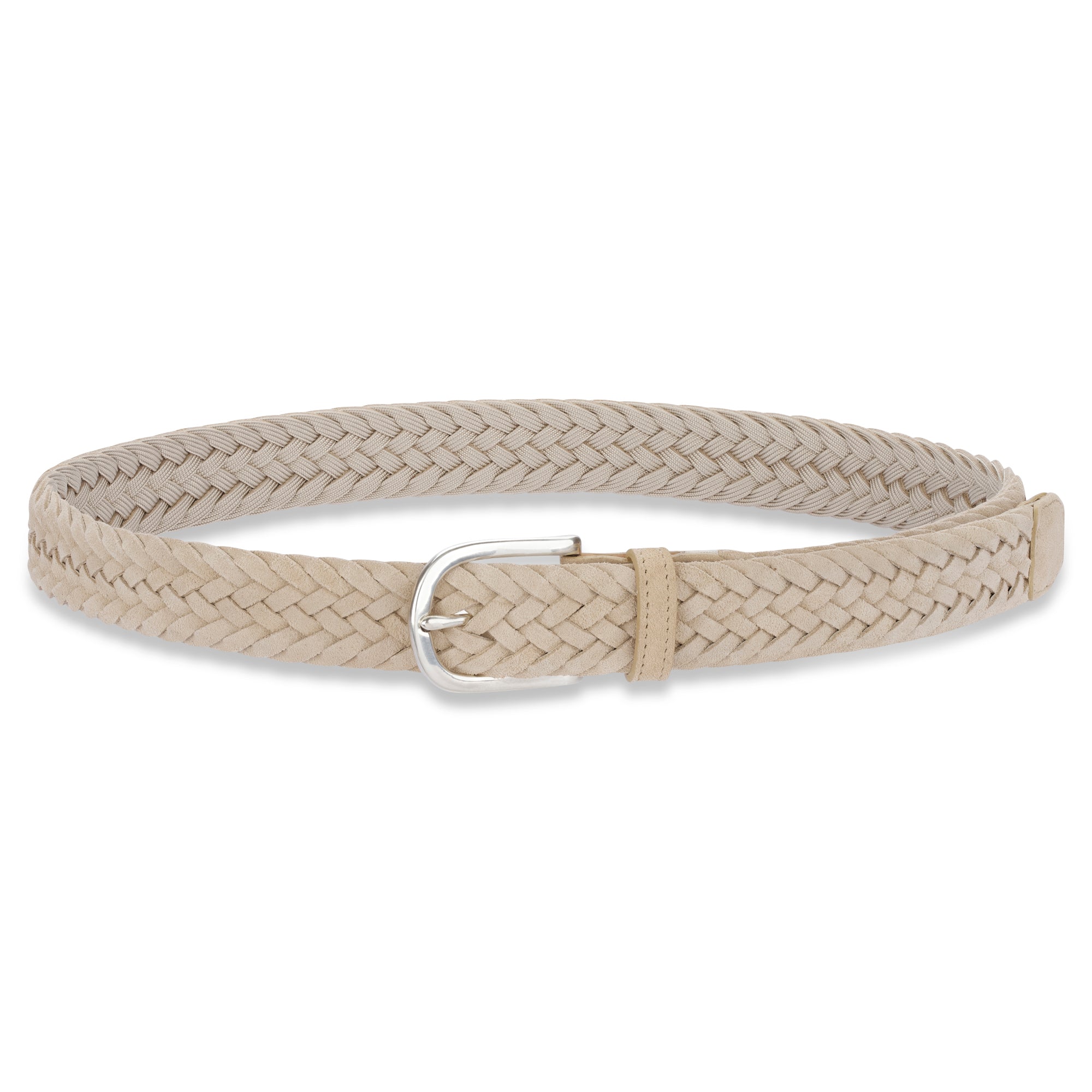 Damen Flechtgürtel aus Veloursleder: „Francesca“ in Beige/ Sand – 3,5 cm breit