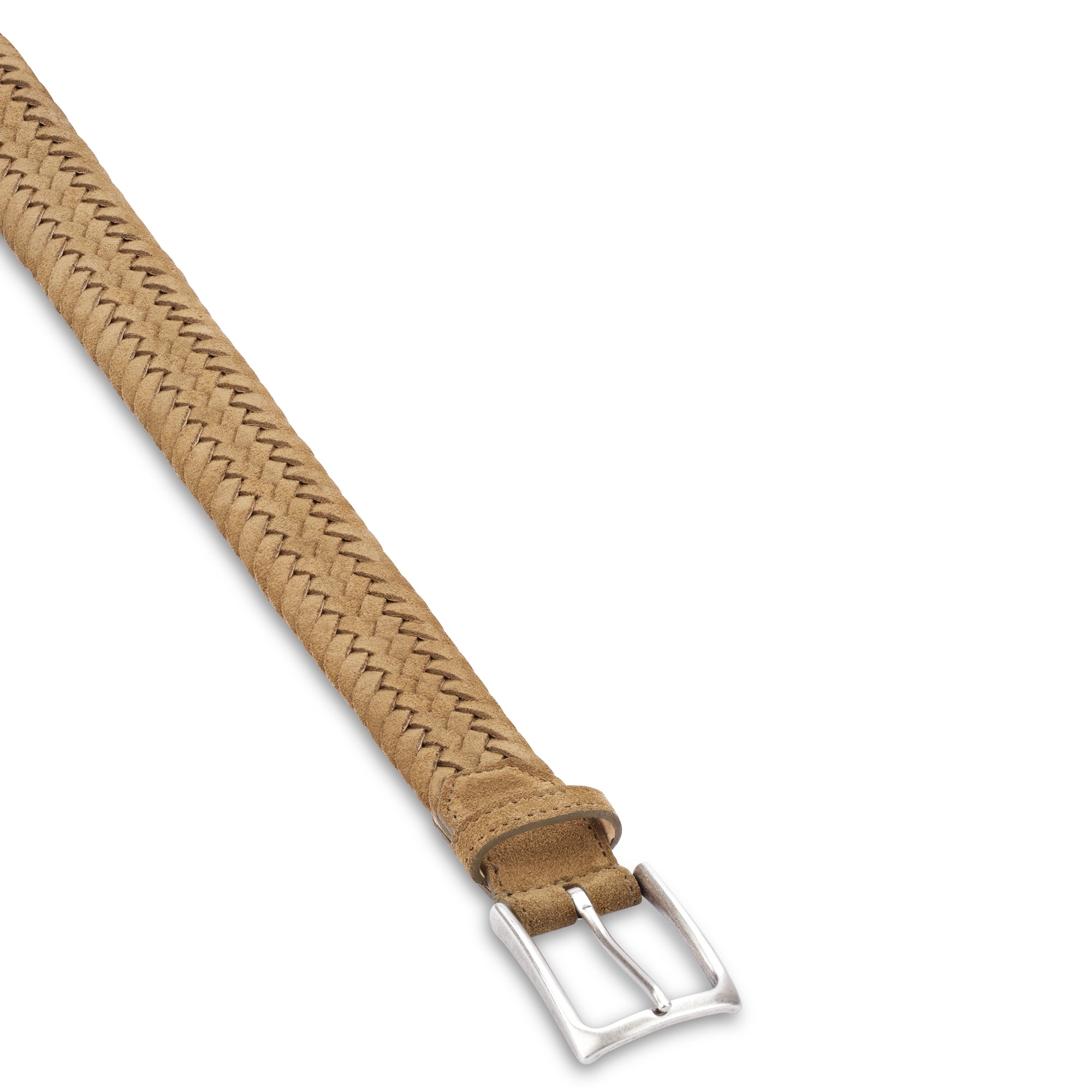 Leichter Herren Flechtgürtel aus Veloursleder: „Francesco“ in Khaki – 3,5 cm breit