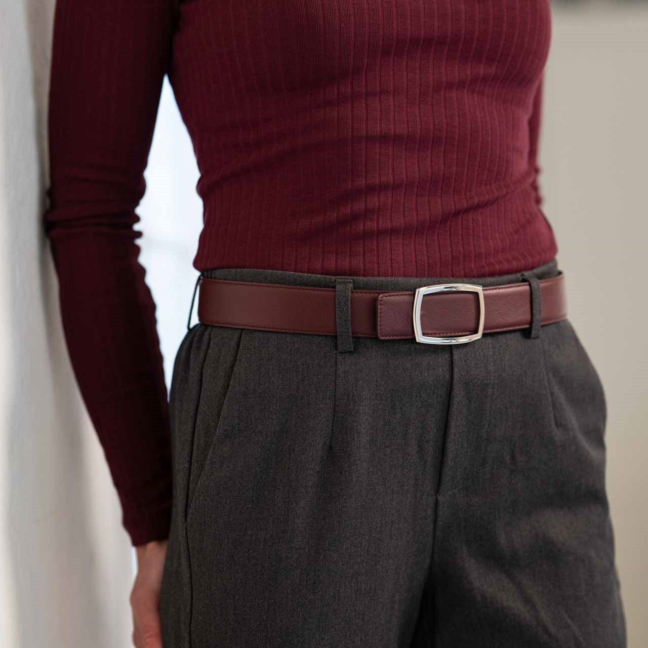 Edler Damen Ledergürtel „Lucia" aus Kalbleder in Bordeaux, 3,5cm, super weich und anschmiegsam